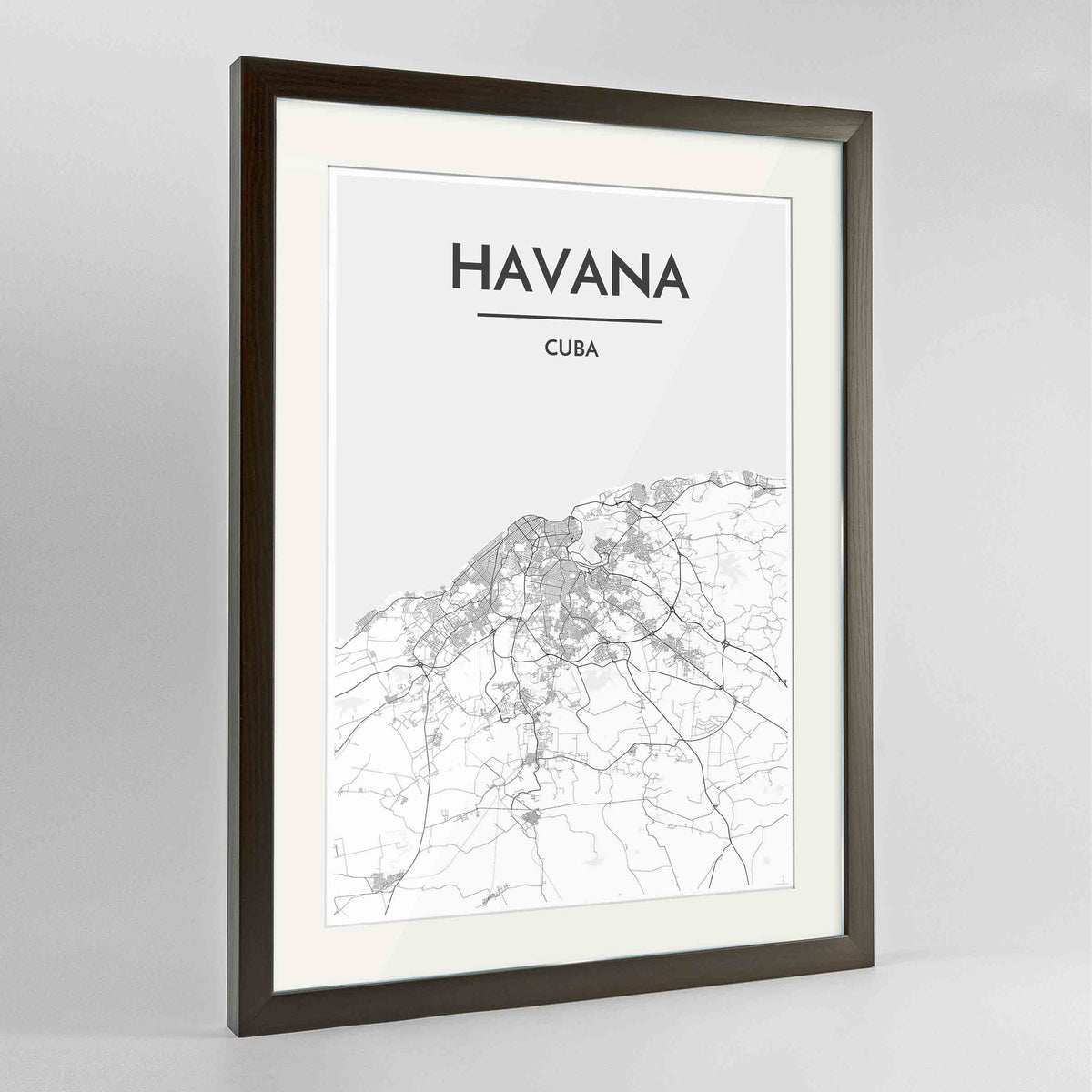Framed Havana Map Art Print 24x36&quot; Contemporary Walnut frame Point Two Design Group