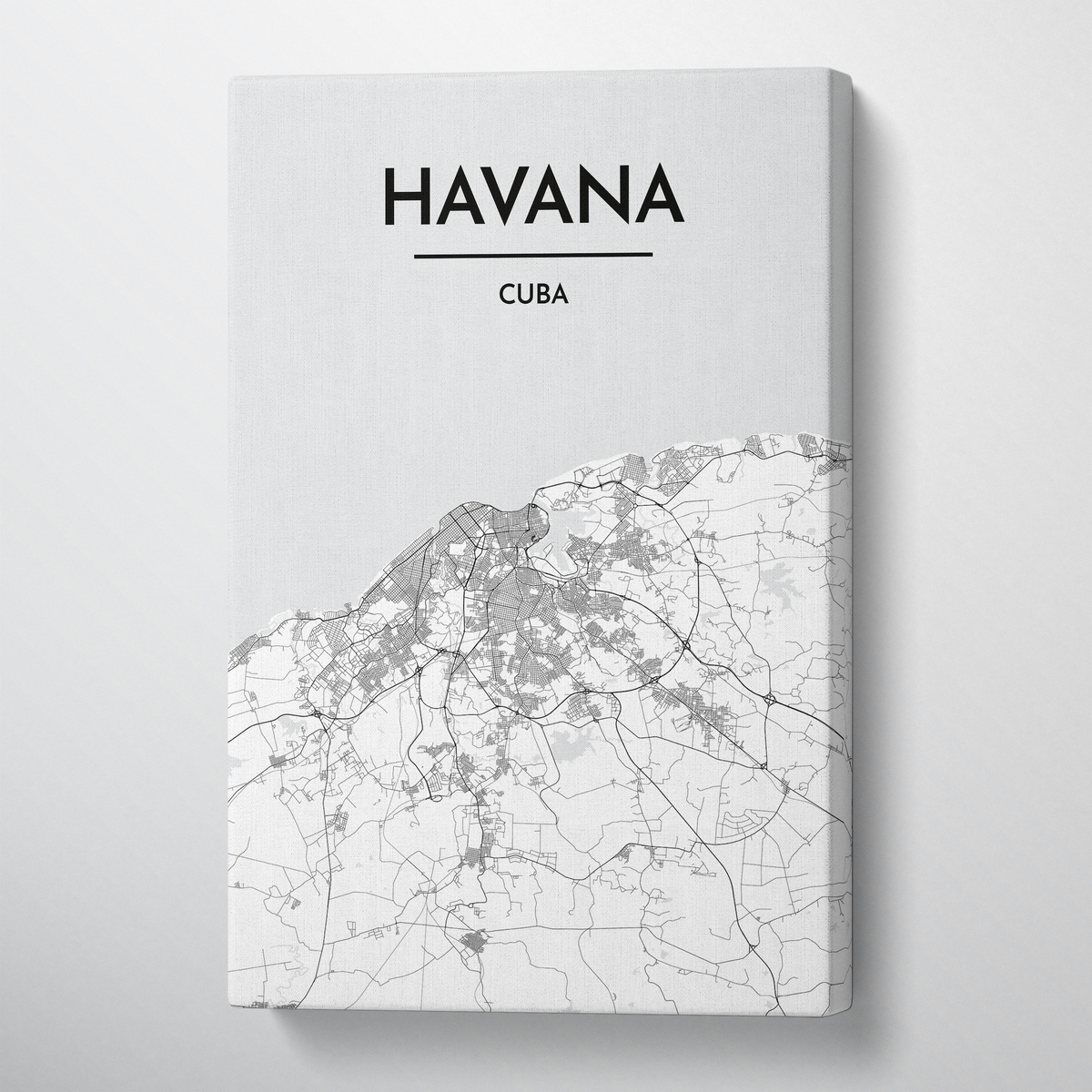 Havana City Map Canvas Wrap - Point Two Design - Black &amp; White Print