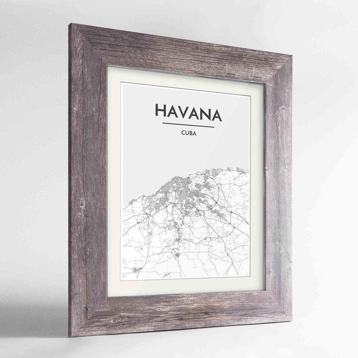 Framed Havana Map Art Print 24x36&quot; Western Grey frame Point Two Design Group