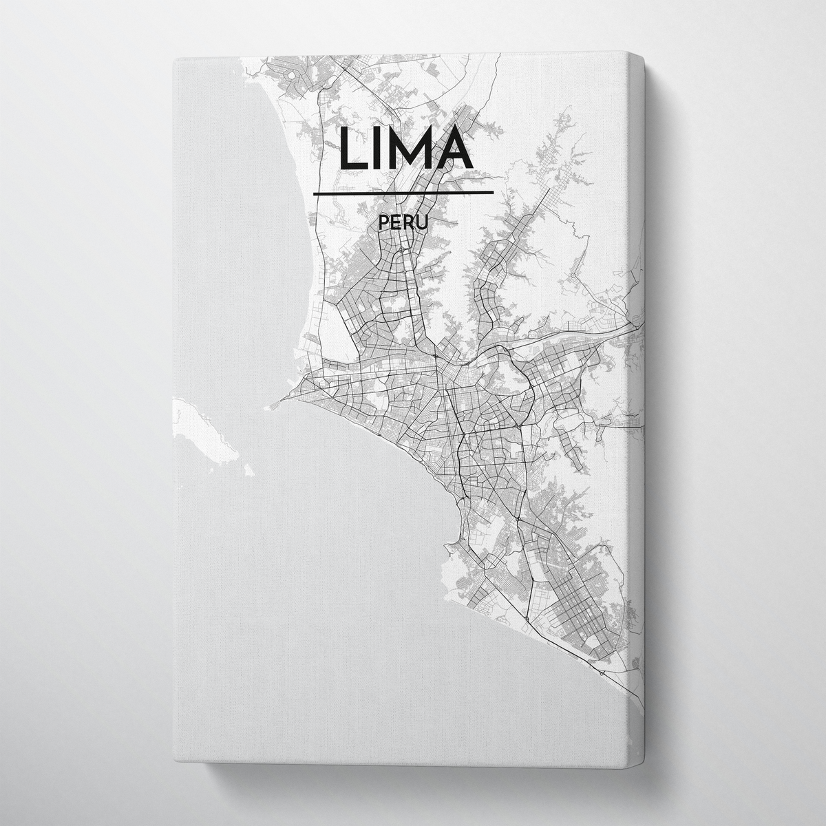 Lima City Map Canvas Wrap - Point Two Design - Black &amp; White Print