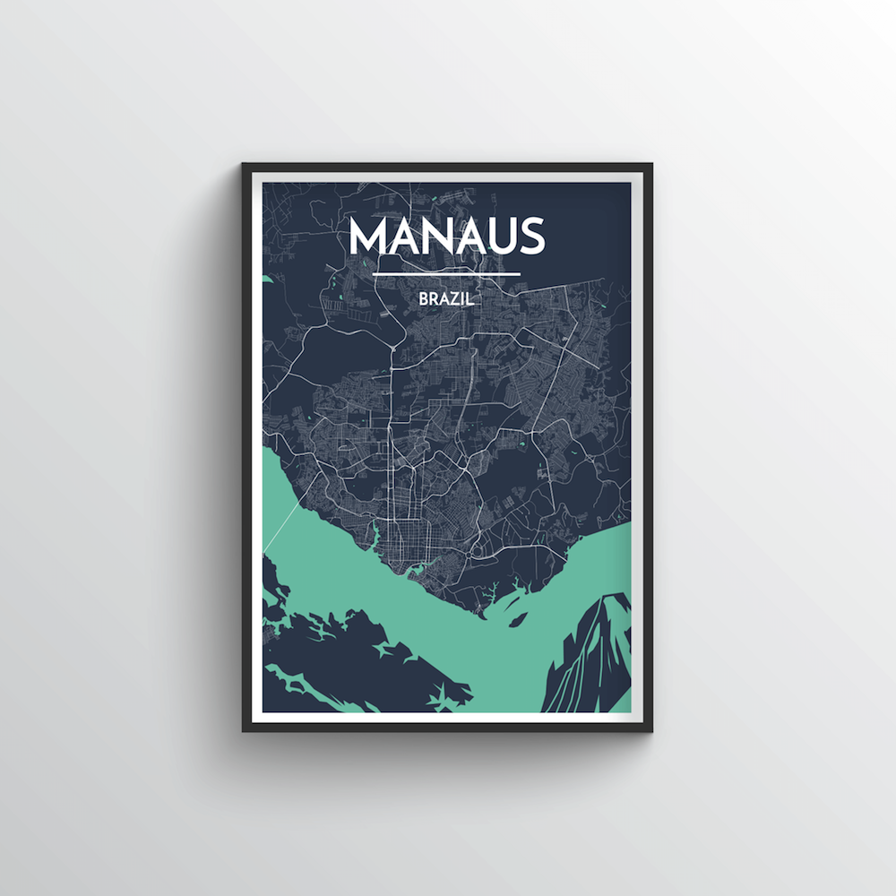 Manaus City Map Art Print - Point Two Design - Black &amp; White Print