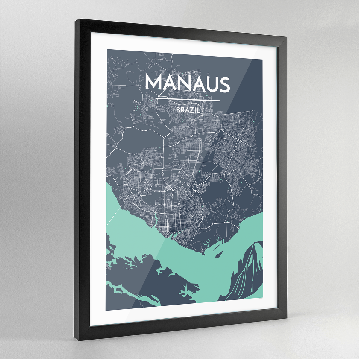 Framed Manaus City Map Art Print - Point Two Design