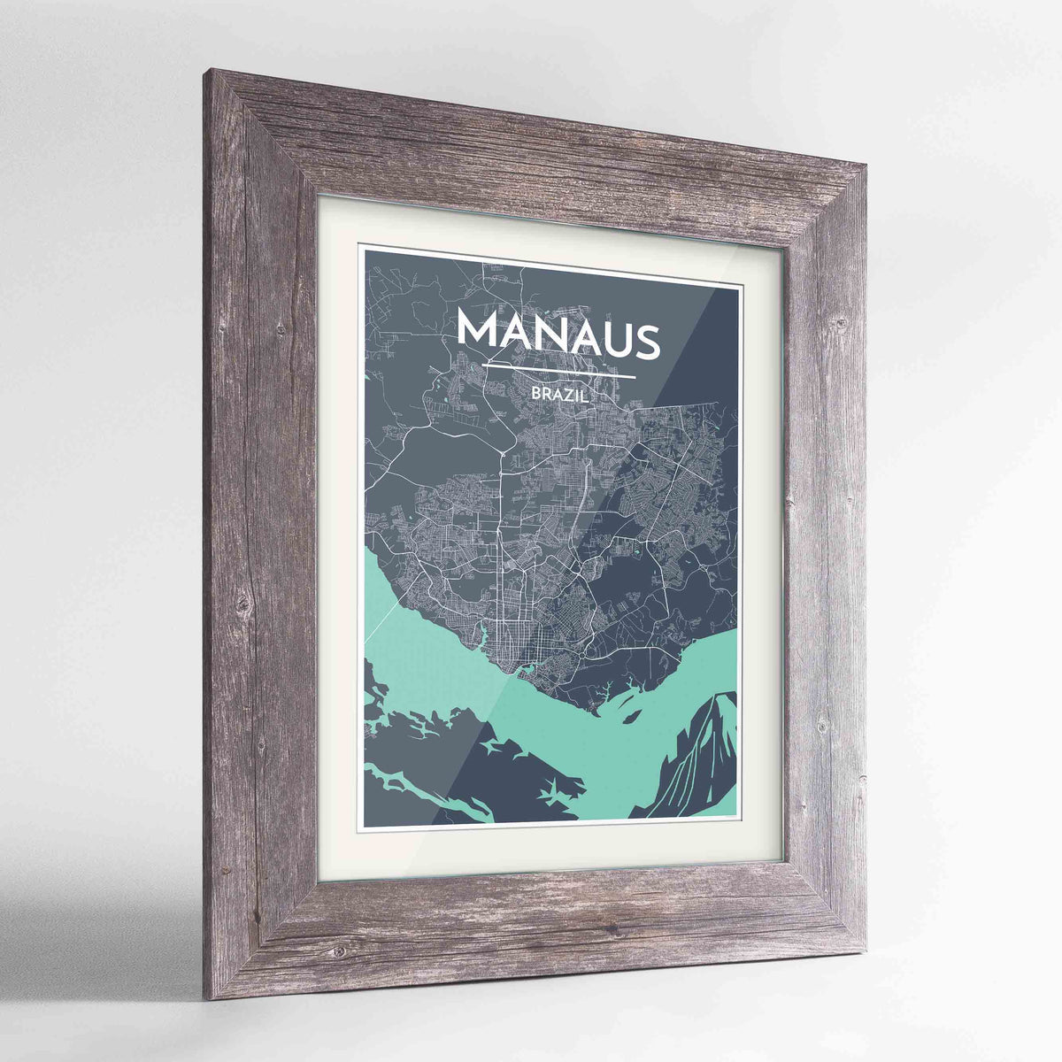 Framed Manaus Map Art Print 24x36&quot; Western Grey frame Point Two Design Group