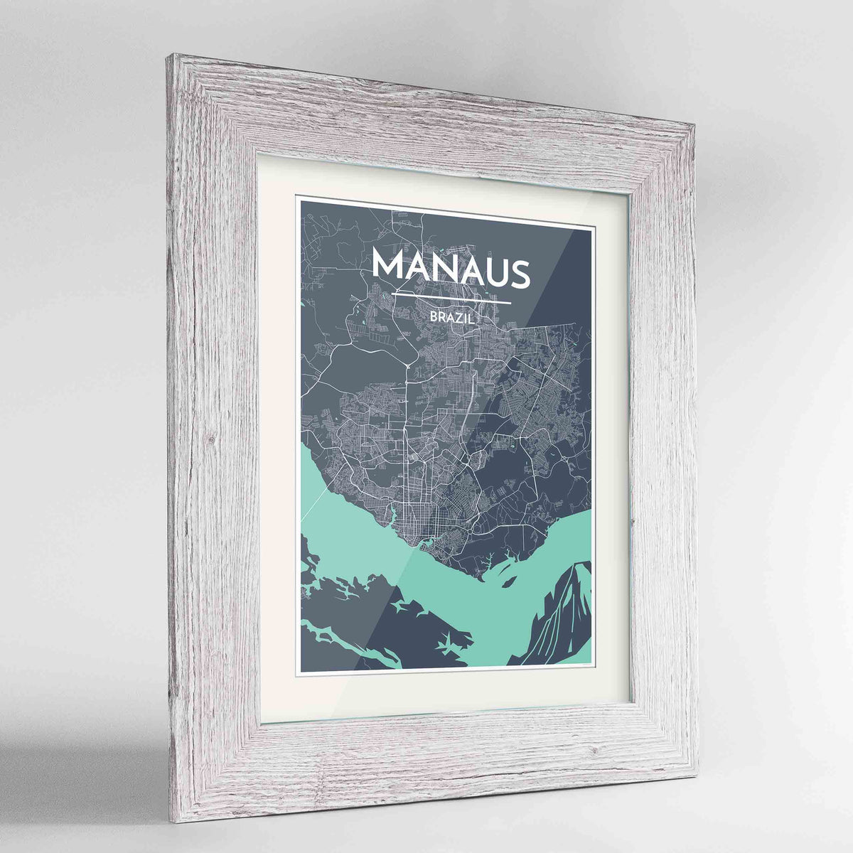 Framed Manaus Map Art Print 24x36&quot; Western White frame Point Two Design Group