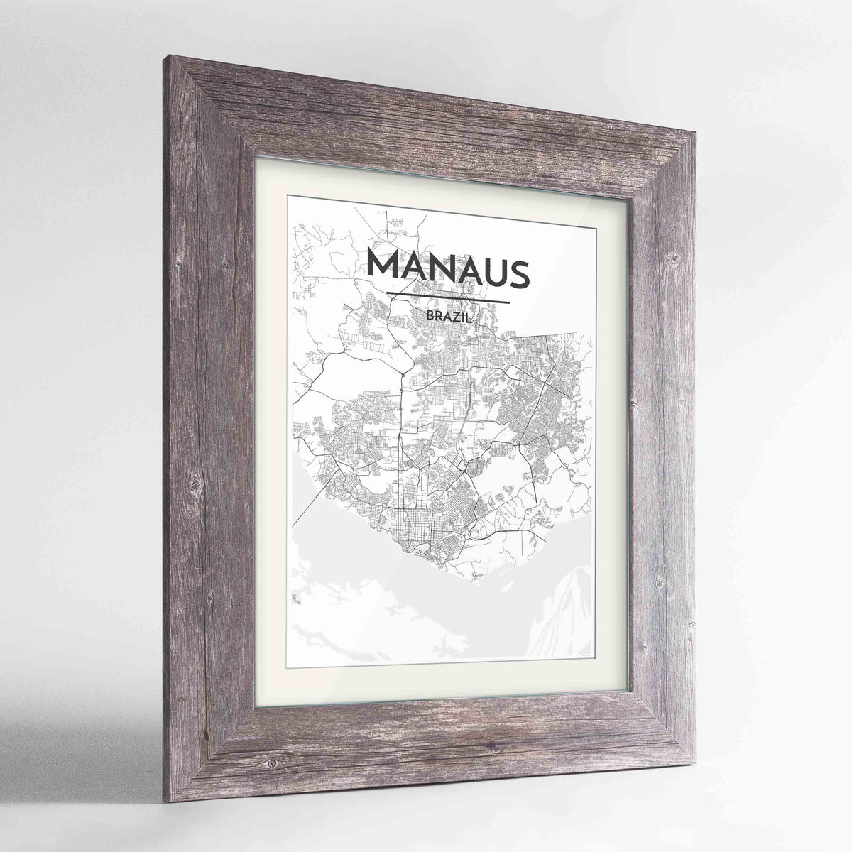 Framed Manaus Map Art Print 24x36&quot; Western Grey frame Point Two Design Group