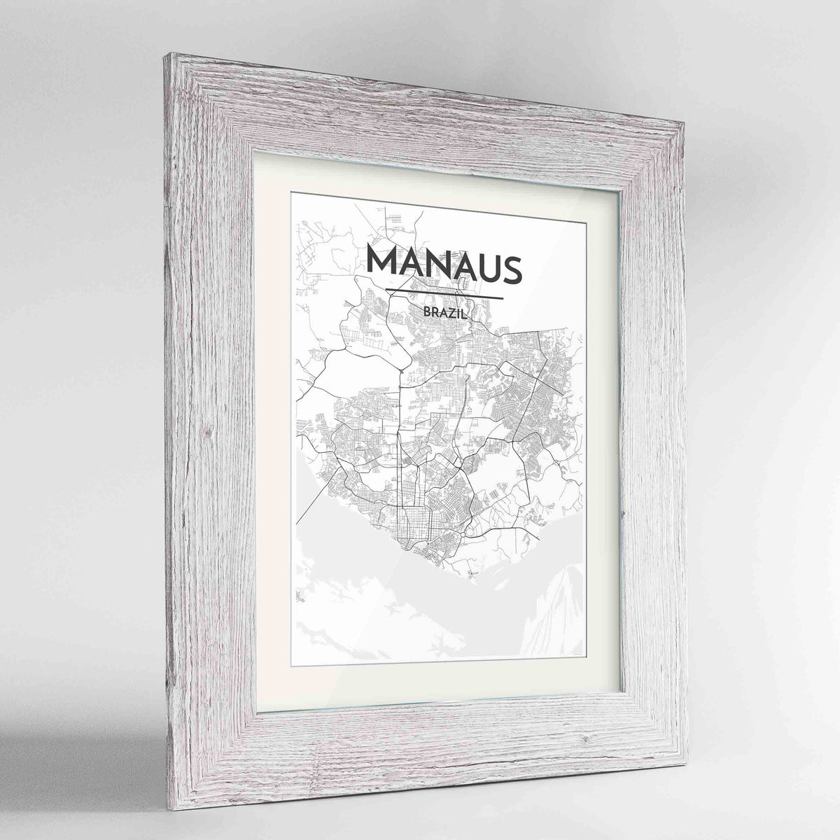 Framed Manaus Map Art Print 24x36&quot; Western White frame Point Two Design Group