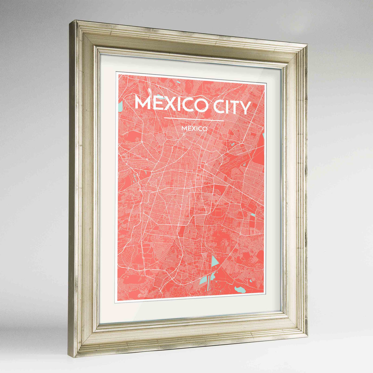 Framed Mexico City Map Art Print 24x36&quot; Champagne frame Point Two Design Group