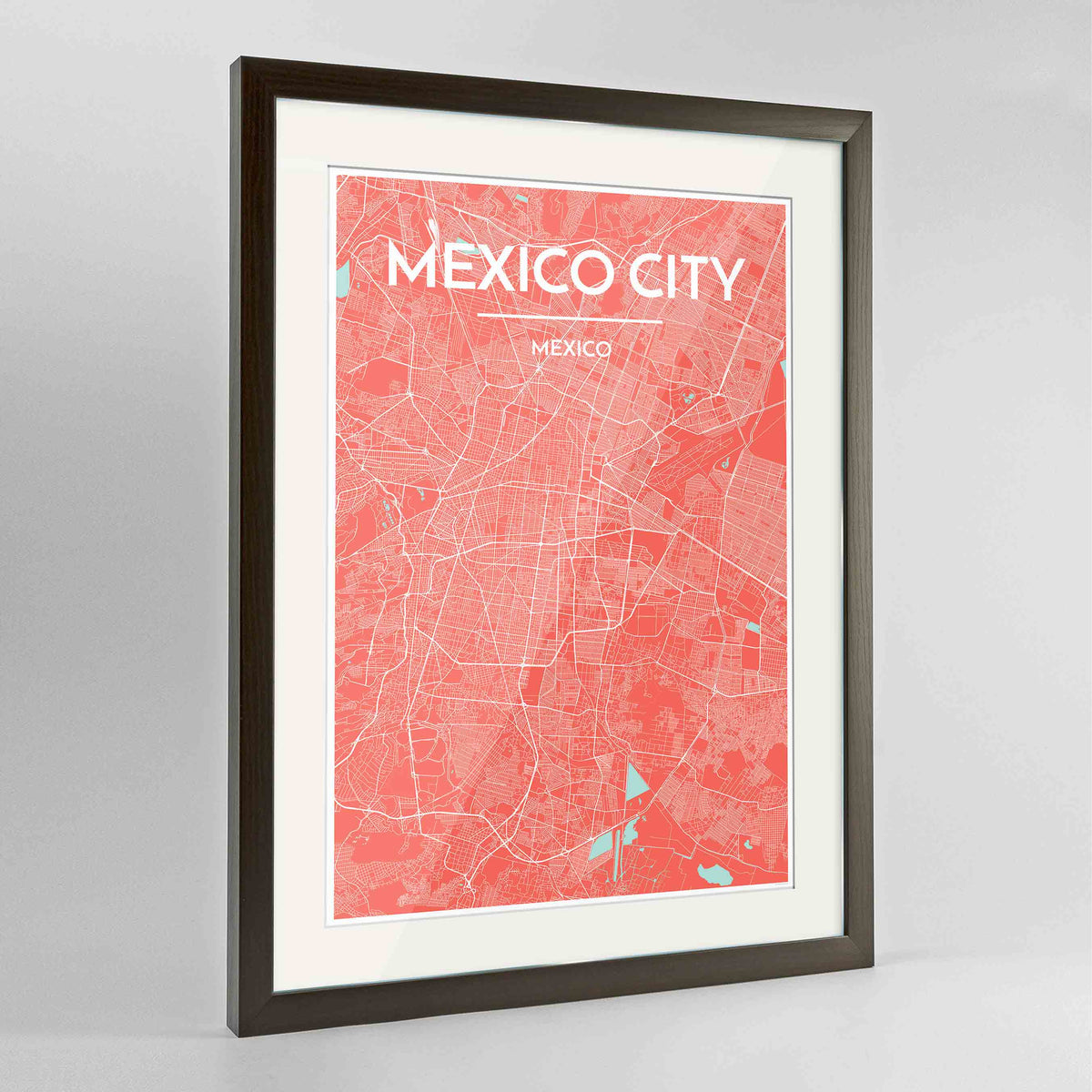 Framed Mexico City Map Art Print 24x36&quot; Contemporary Walnut frame Point Two Design Group