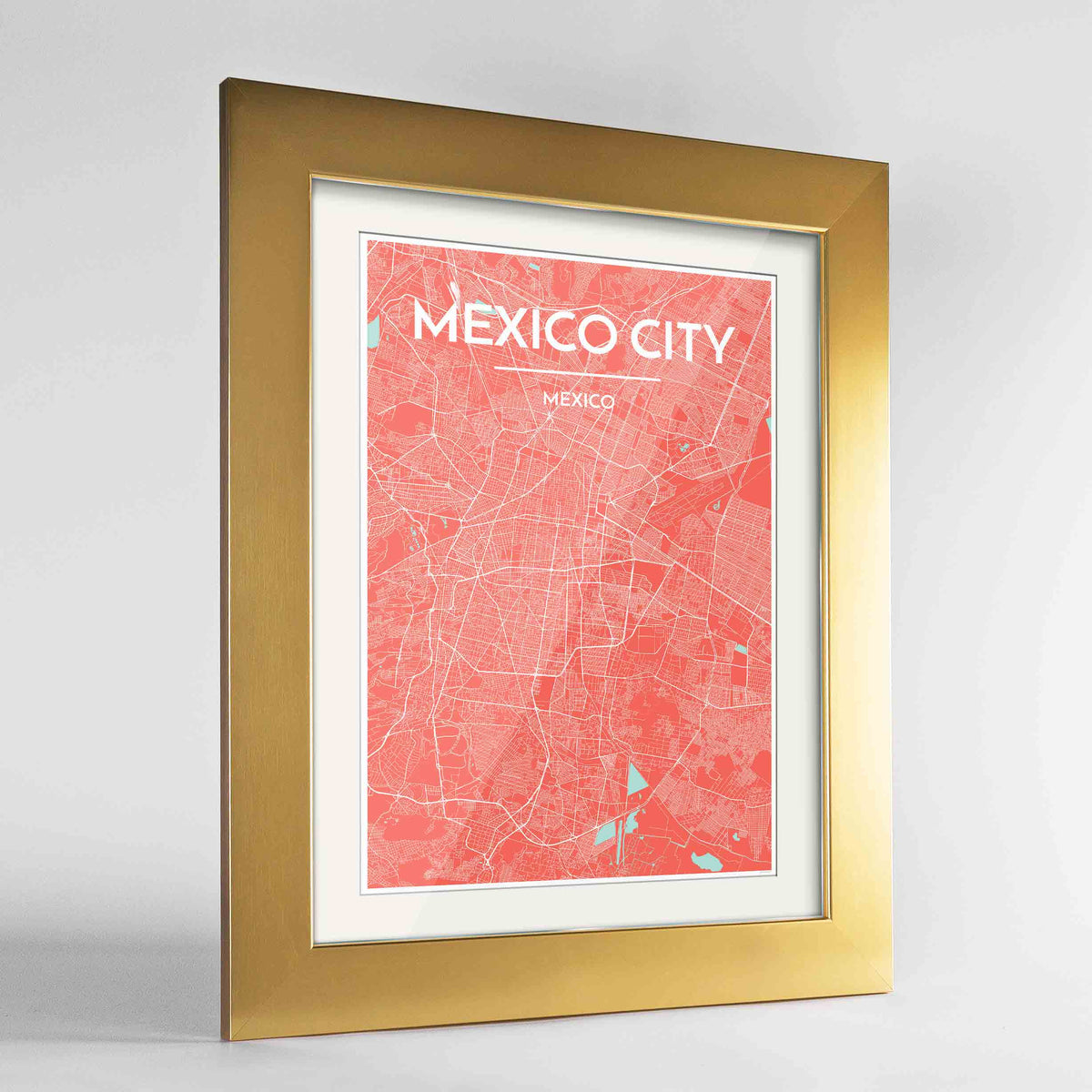 Framed Mexico City Map Art Print 24x36&quot; Gold frame Point Two Design Group