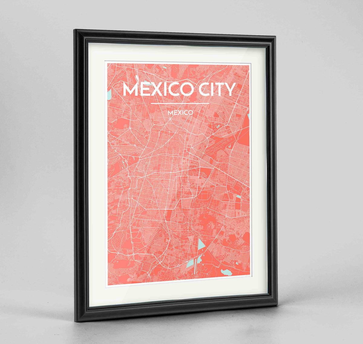 Framed Mexico City Map Art Print 24x36&quot; Traditional Black frame Point Two Design Group