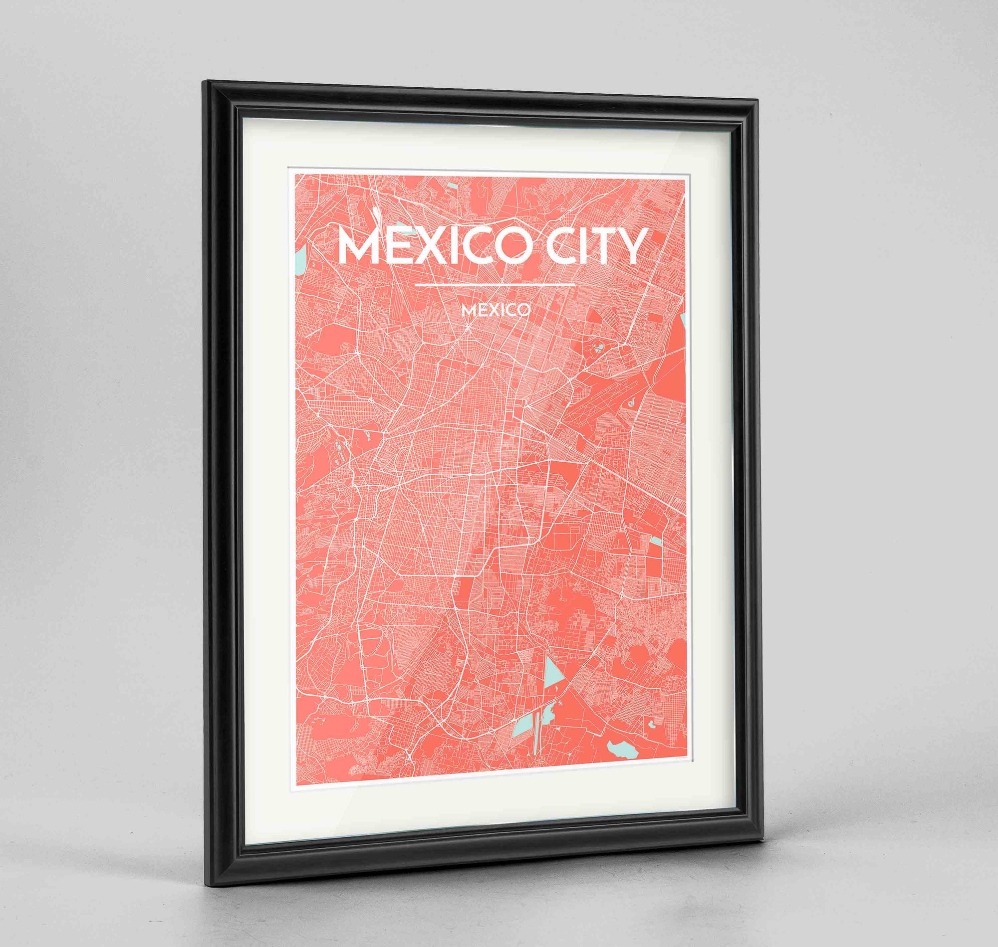 Framed Mexico City Map Art Print 24x36" Traditional Black frame Point Two Design Group