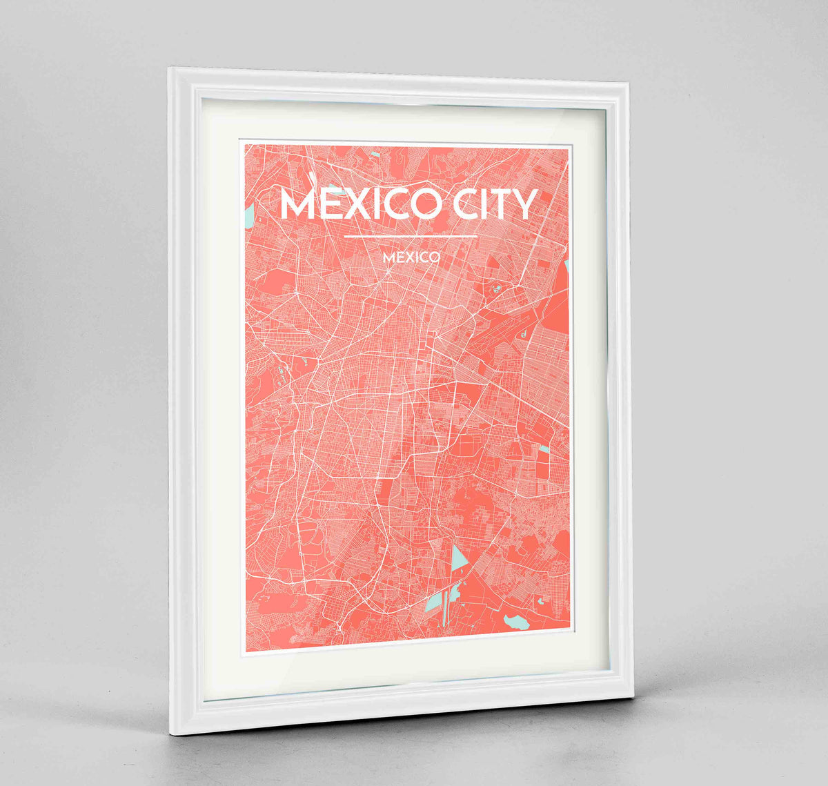 Framed Mexico City Map Art Print 24x36&quot; Traditional White frame Point Two Design Group