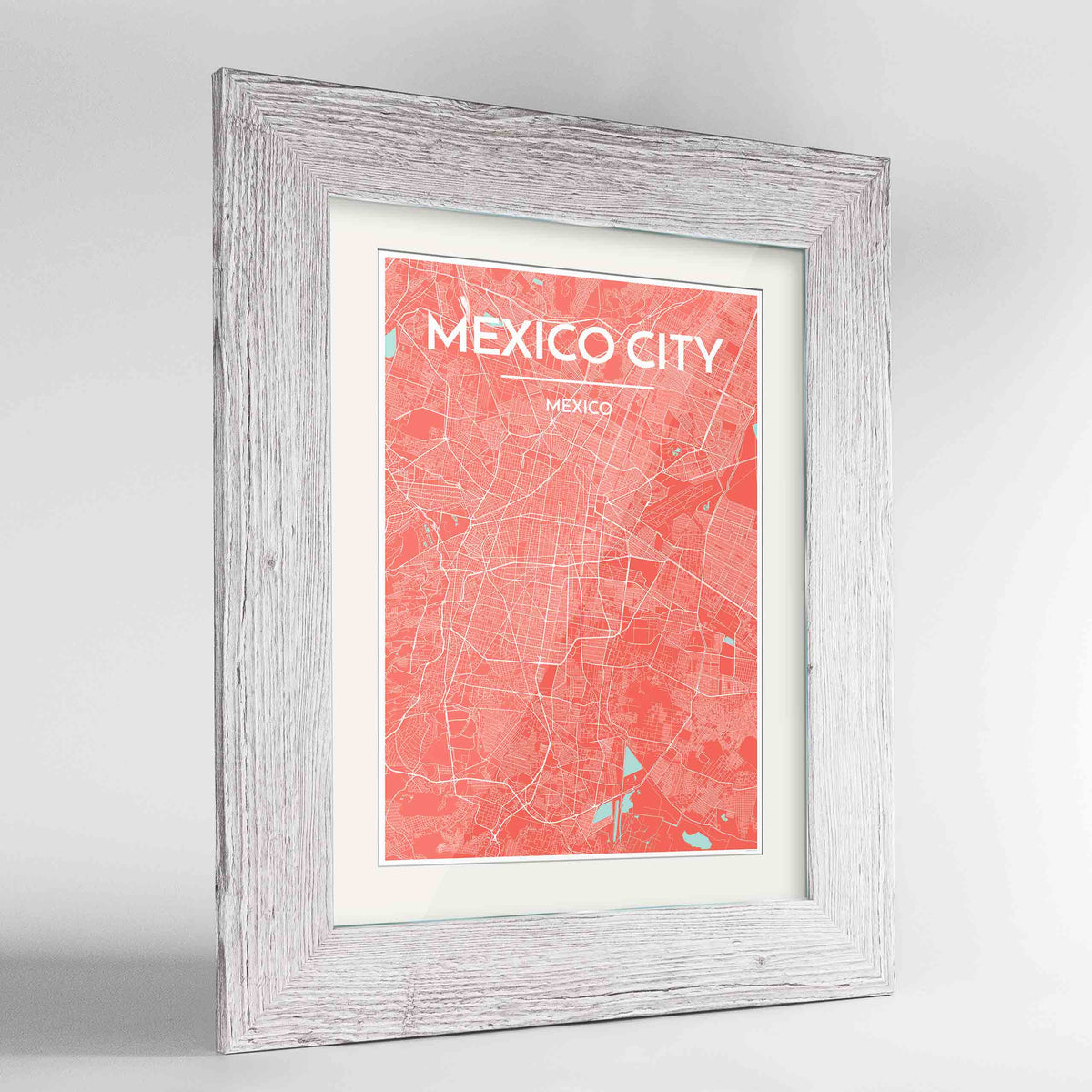 Framed Mexico City Map Art Print 24x36&quot; Western White frame Point Two Design Group