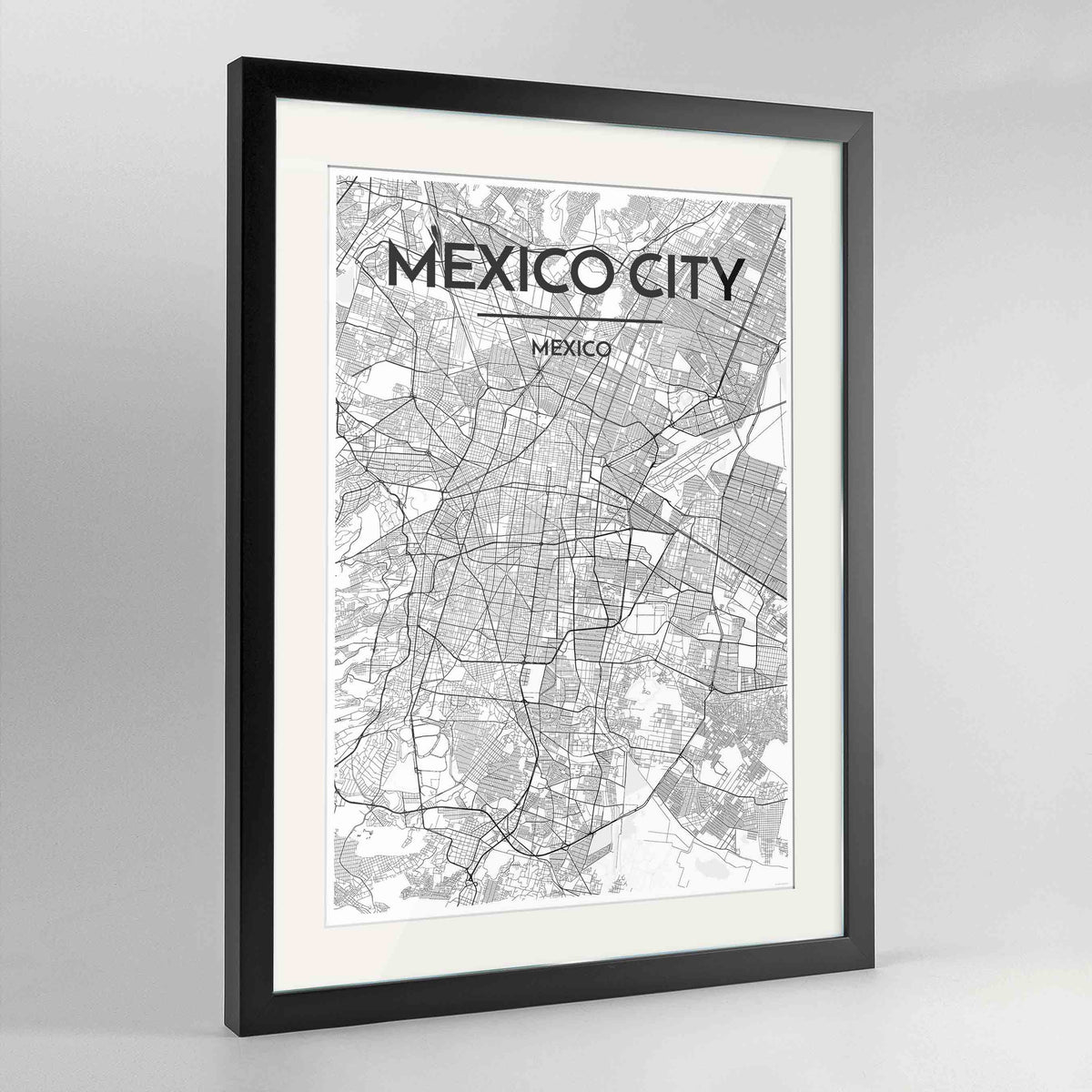 Framed Mexico City Map Art Print 24x36&quot; Contemporary Black frame Point Two Design Group