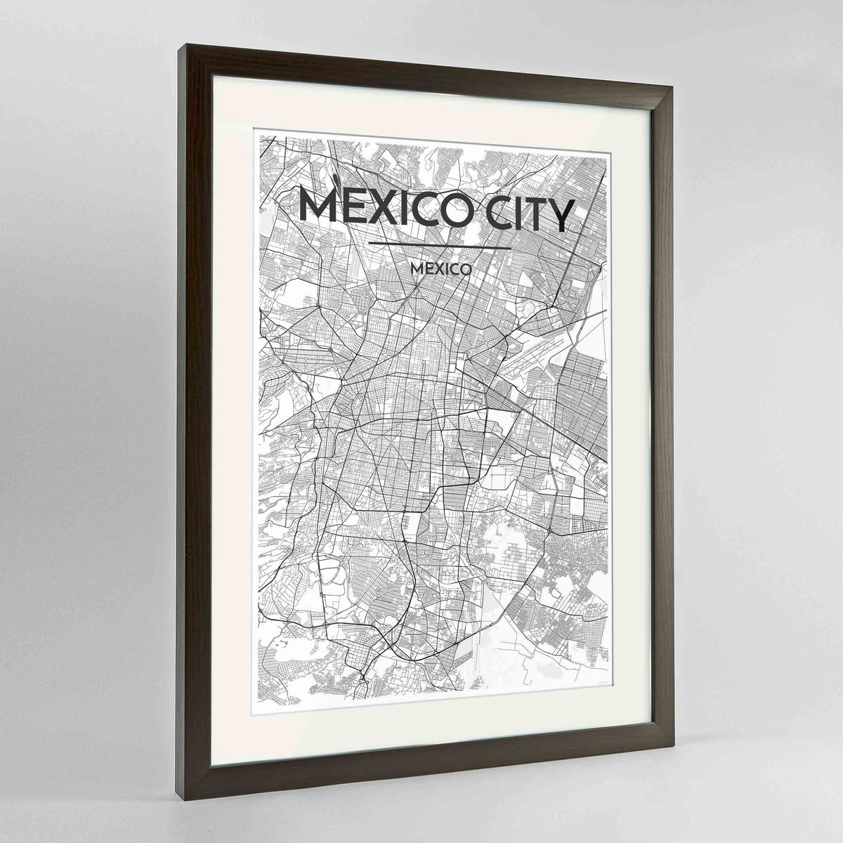 Framed Mexico City Map Art Print 24x36&quot; Contemporary Walnut frame Point Two Design Group