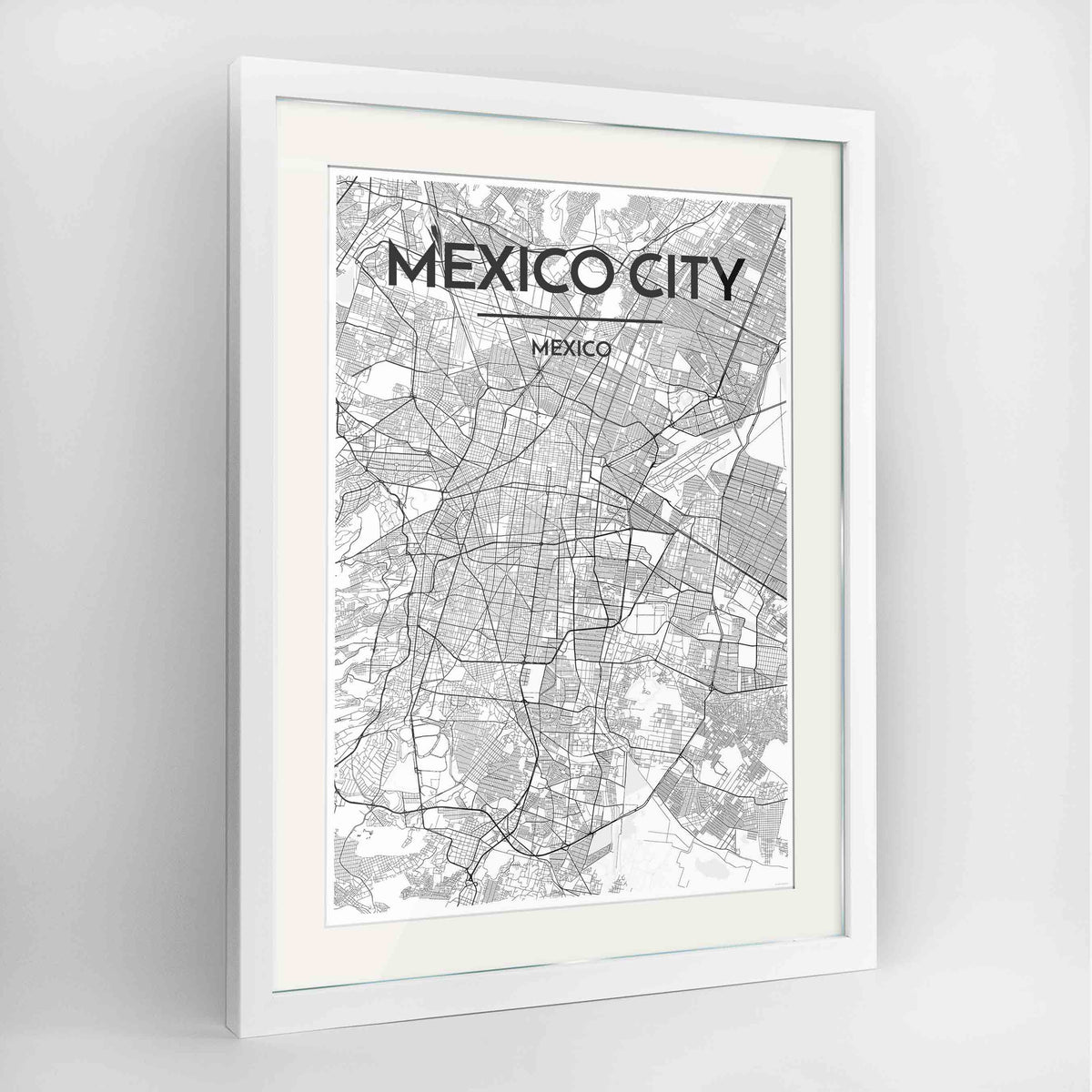 Framed Mexico City Map Art Print 24x36&quot; Contemporary White frame Point Two Design Group