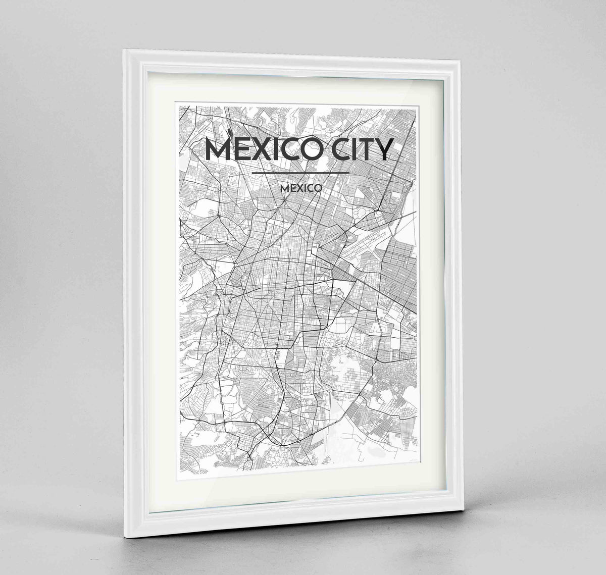 Framed Mexico City Map Art Print 24x36&quot; Traditional White frame Point Two Design Group