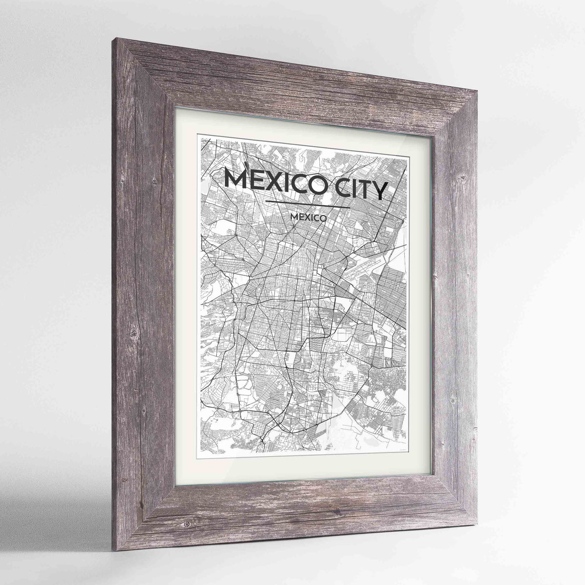 Framed Mexico City Map Art Print 24x36&quot; Western Grey frame Point Two Design Group