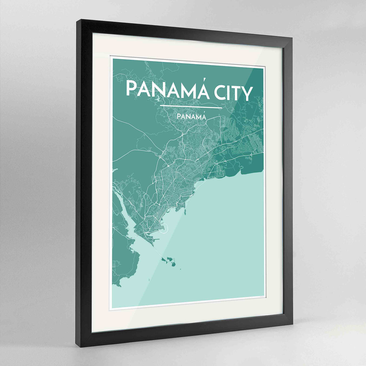 Framed Panama Map Art Print 24x36&quot; Contemporary Black frame Point Two Design Group