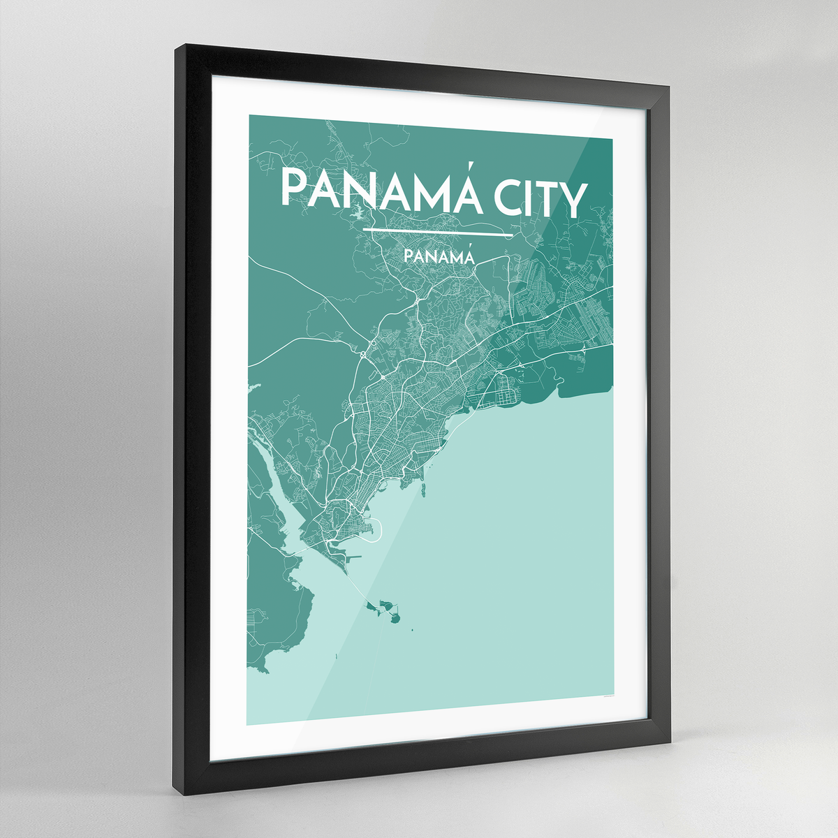 Framed Panama City Map Art Print - Point Two Design