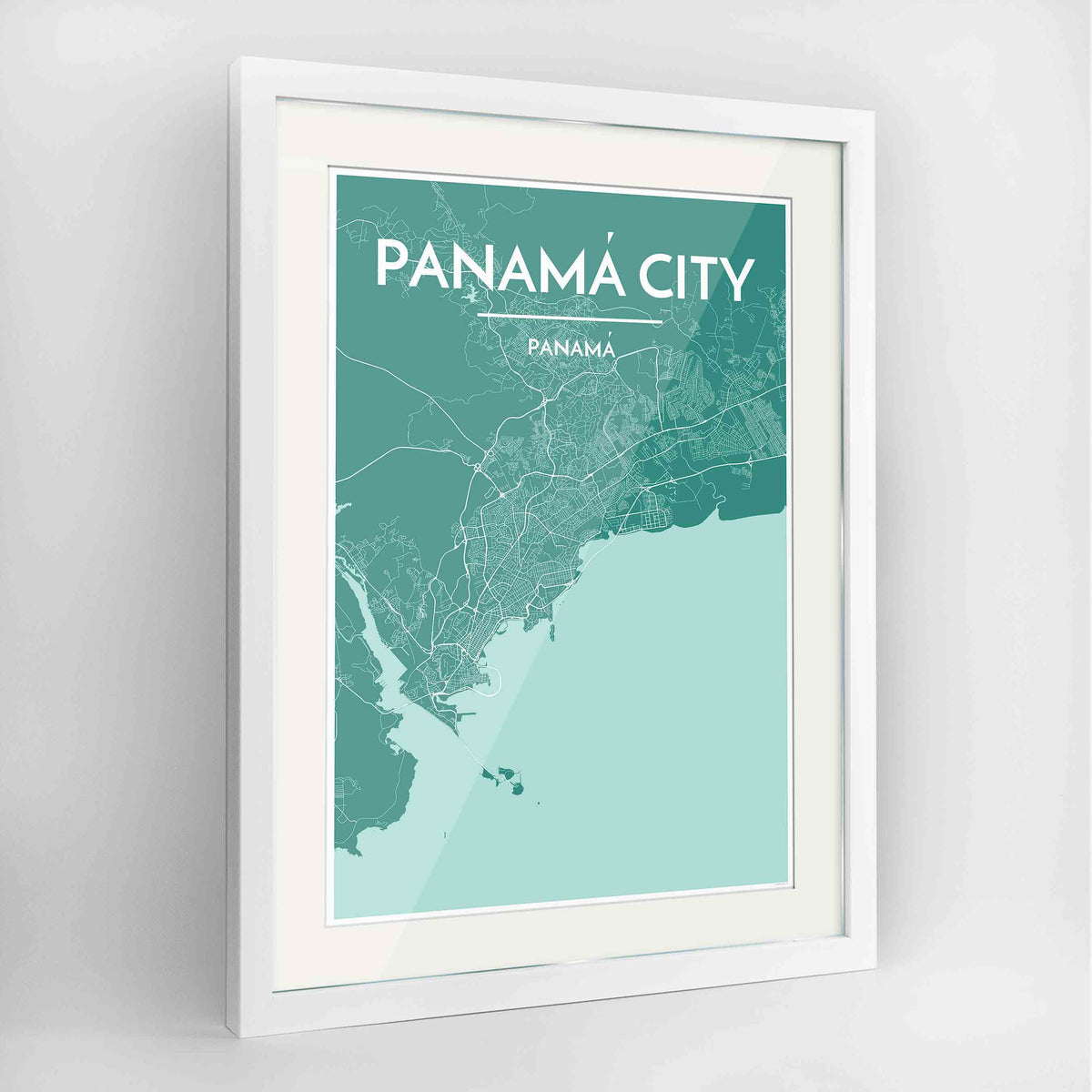 Framed Panama Map Art Print 24x36&quot; Contemporary White frame Point Two Design Group