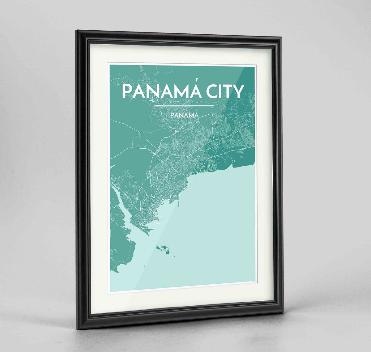 Framed Panama Map Art Print 24x36&quot; Traditional Black frame Point Two Design Group