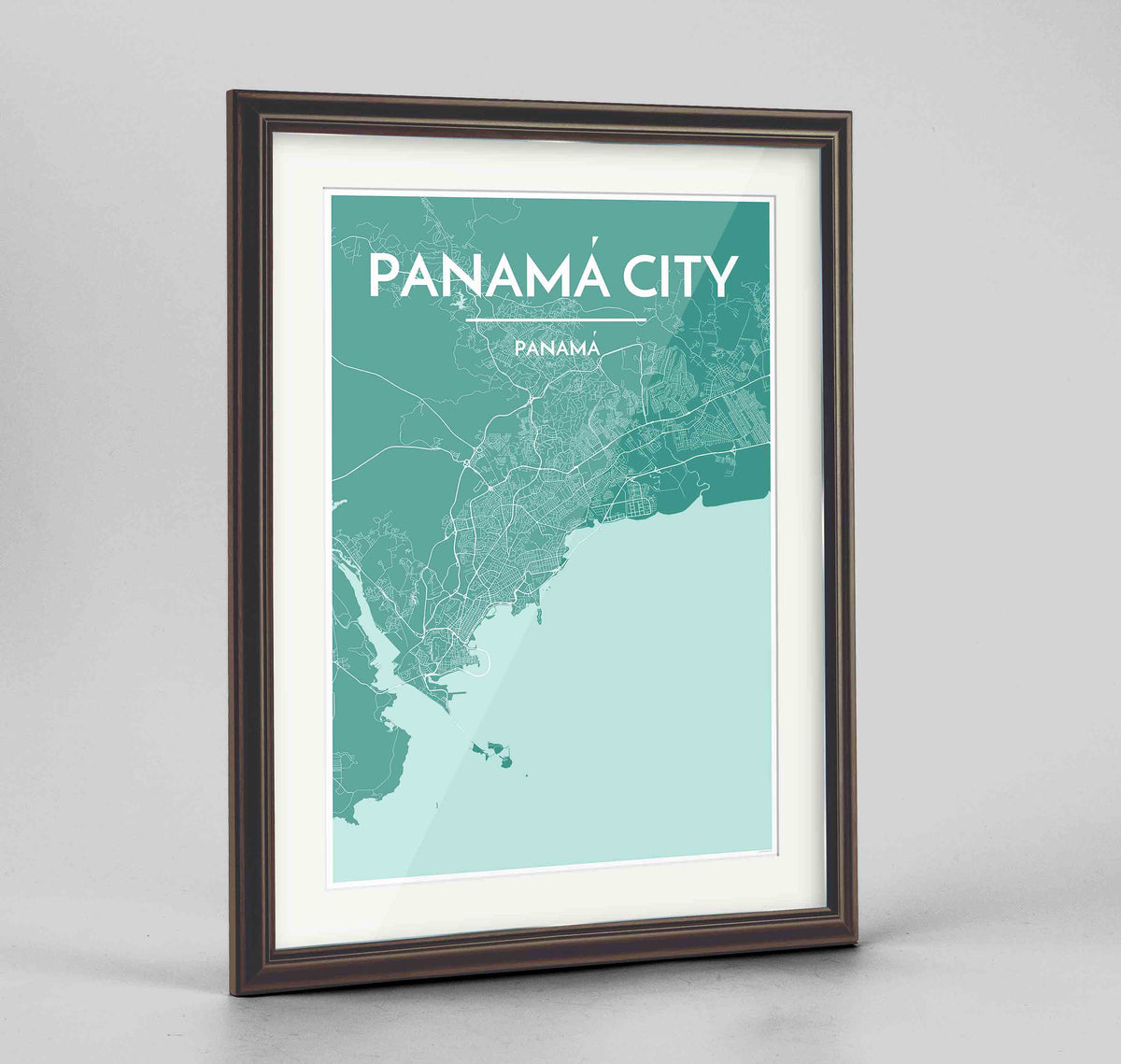 Framed Panama Map Art Print 24x36&quot; Traditional Walnut frame Point Two Design Group