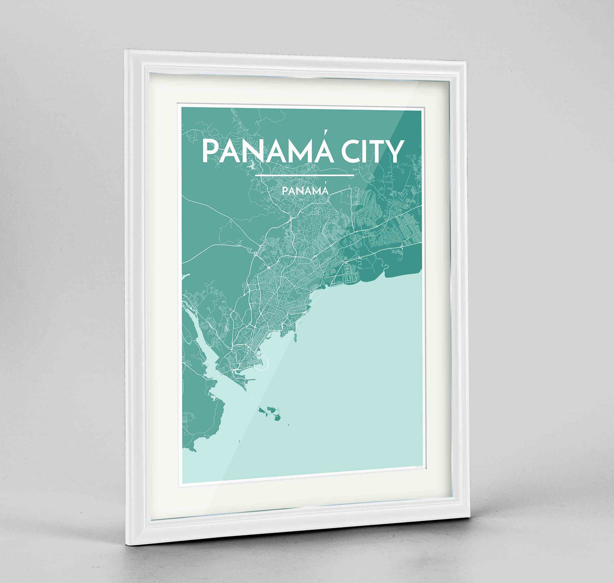 Framed Panama Map Art Print 24x36&quot; Traditional White frame Point Two Design Group