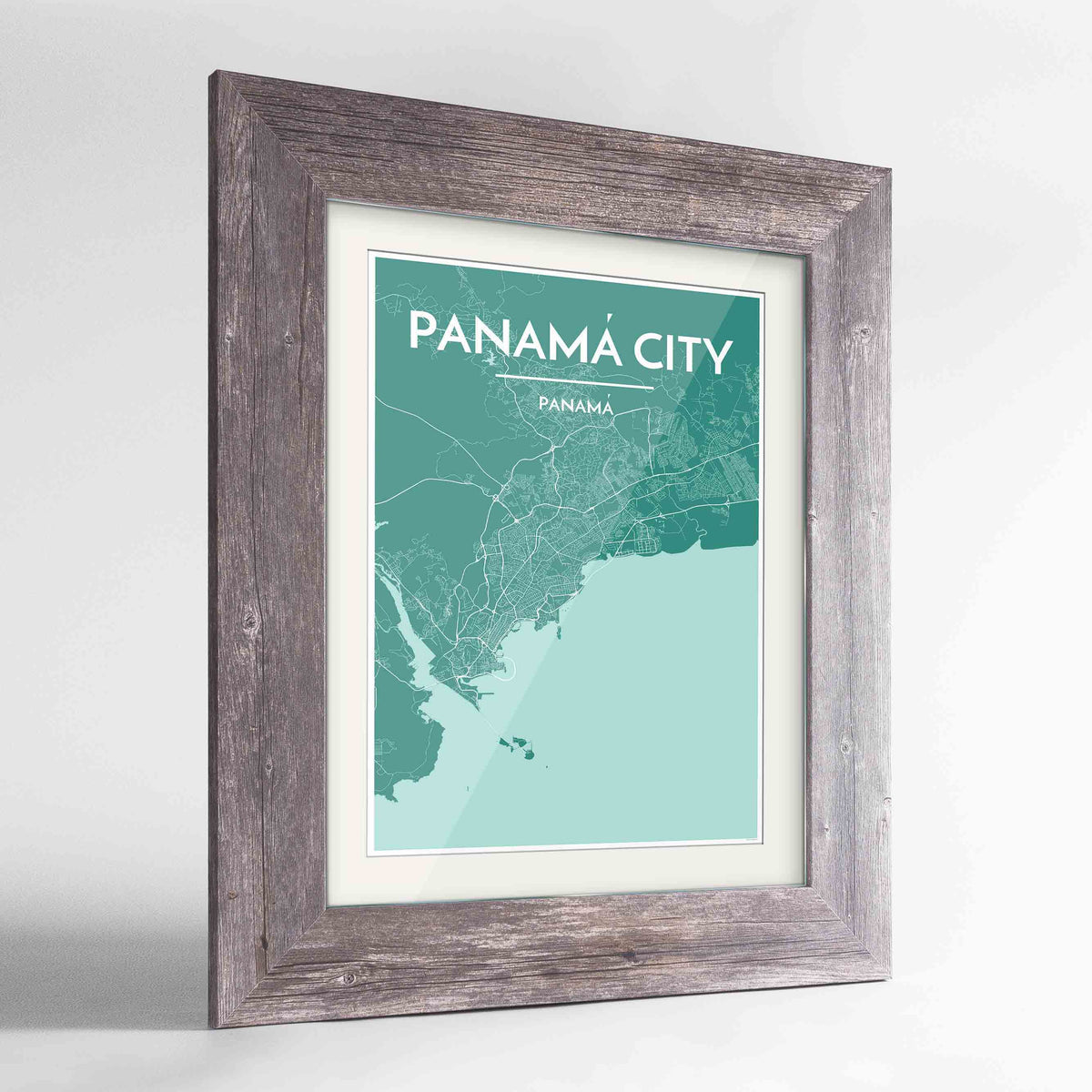 Framed Panama Map Art Print 24x36&quot; Western Grey frame Point Two Design Group