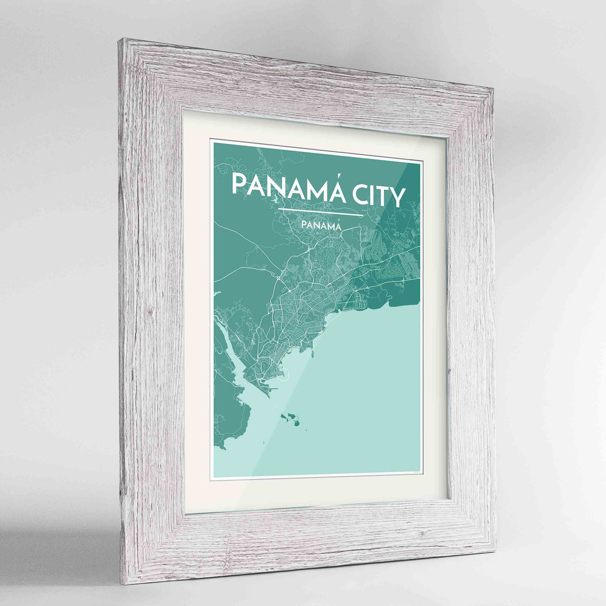 Framed Panama Map Art Print 24x36&quot; Western White frame Point Two Design Group