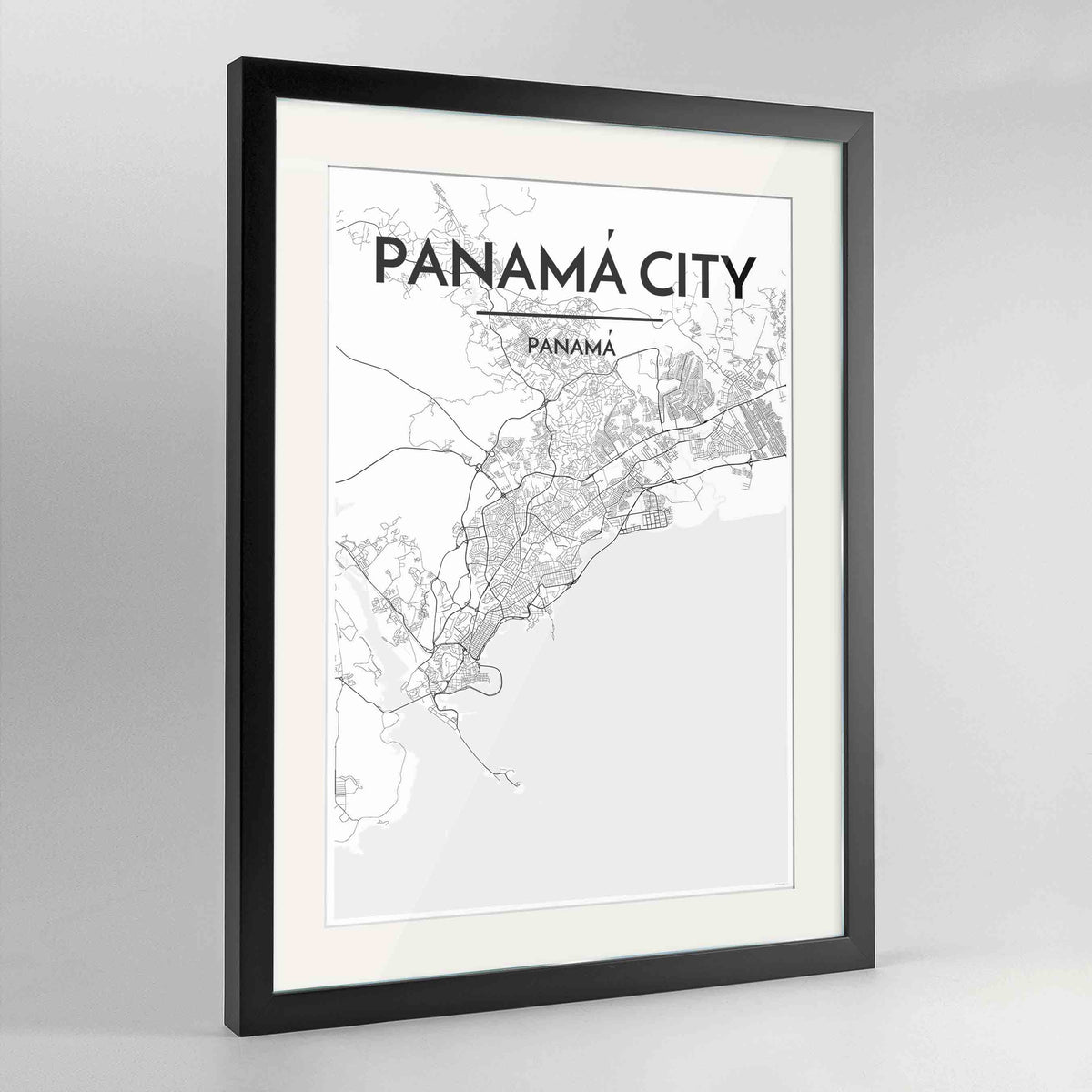Framed Panama Map Art Print 24x36&quot; Contemporary Black frame Point Two Design Group