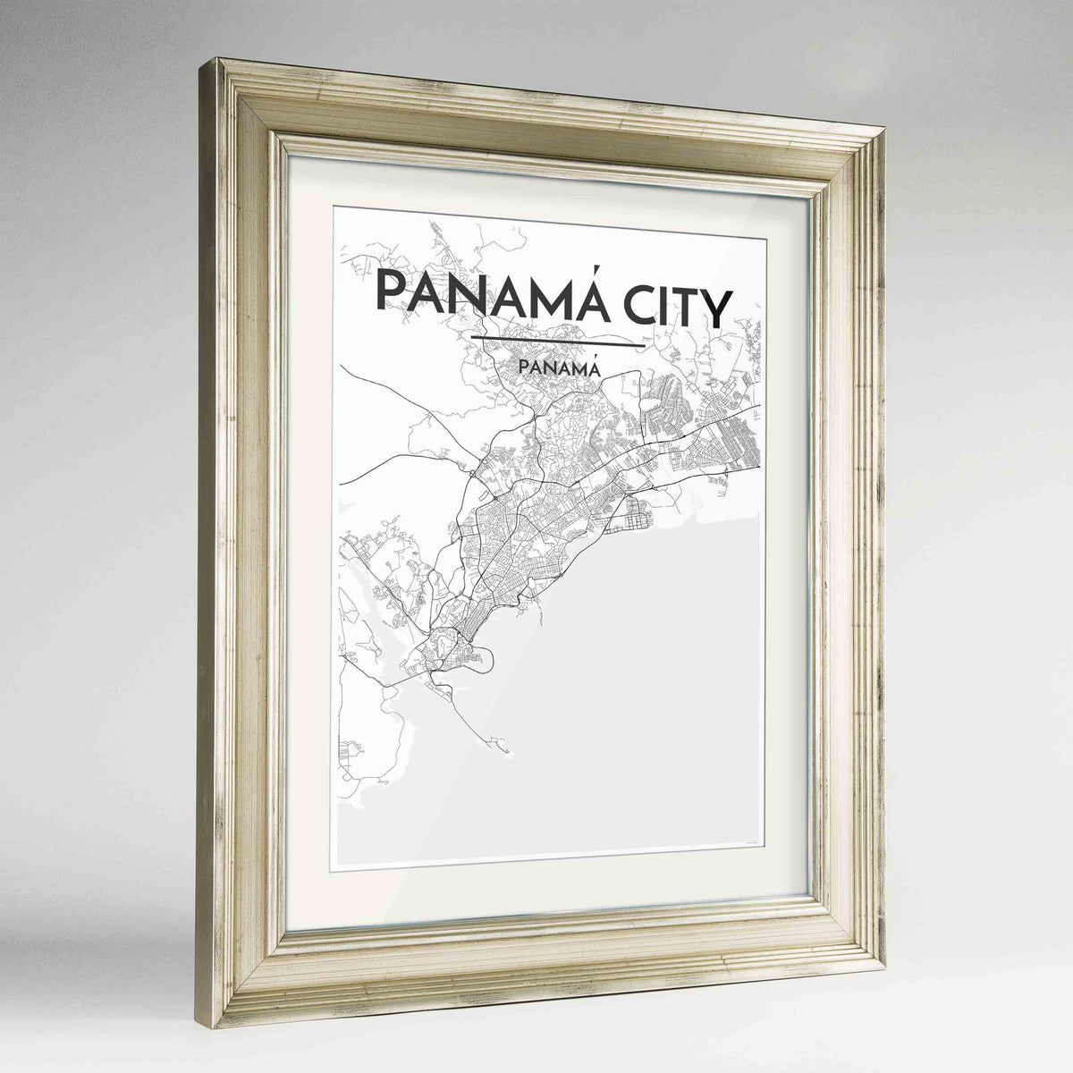 Framed Panama Map Art Print 24x36&quot; Champagne frame Point Two Design Group
