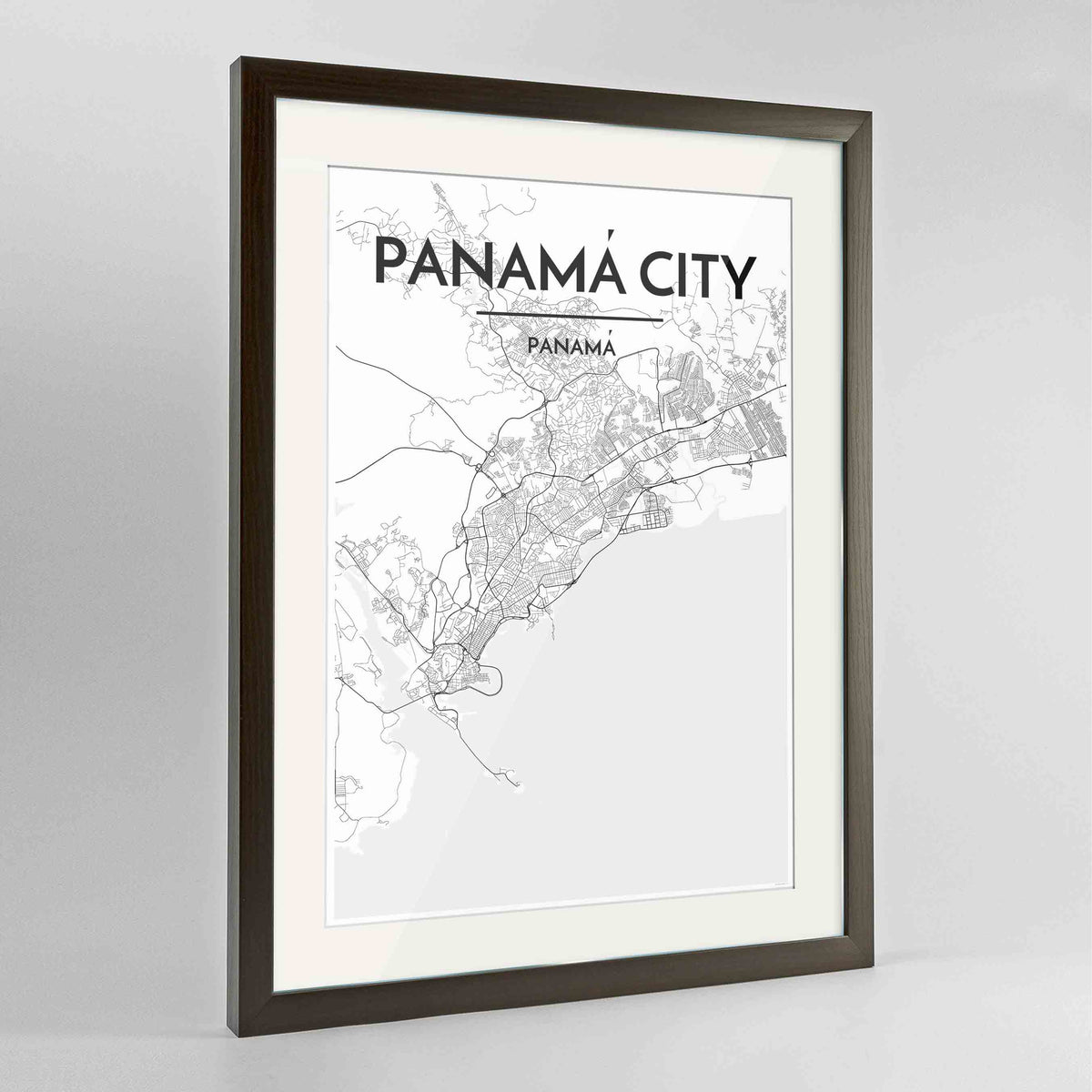 Framed Panama Map Art Print 24x36&quot; Contemporary Walnut frame Point Two Design Group