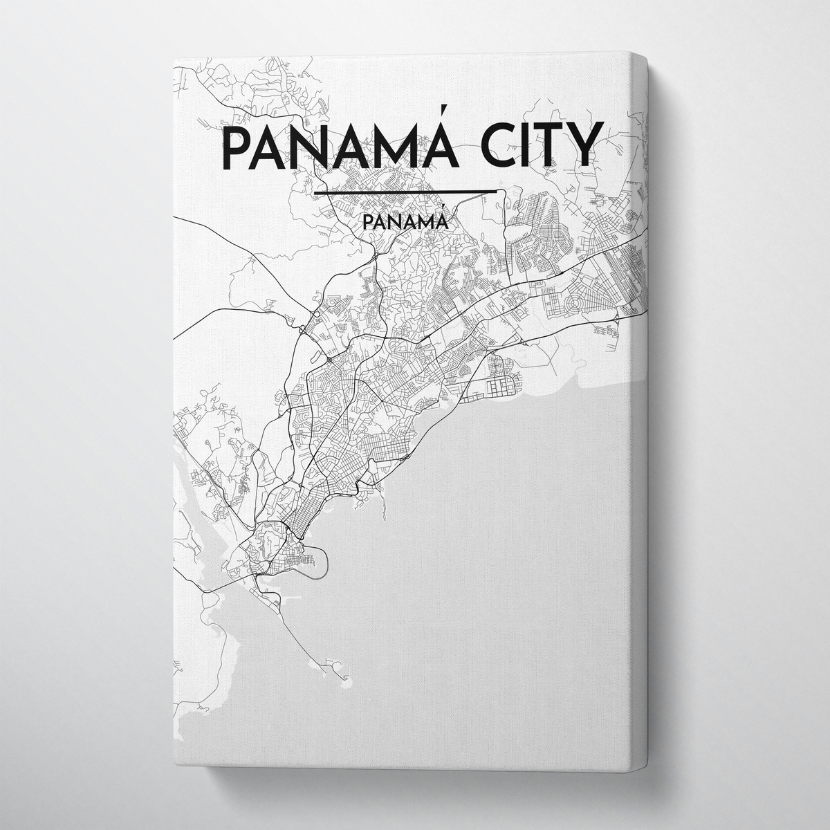 Panama City Map Canvas Wrap - Point Two Design - Black &amp; White Print