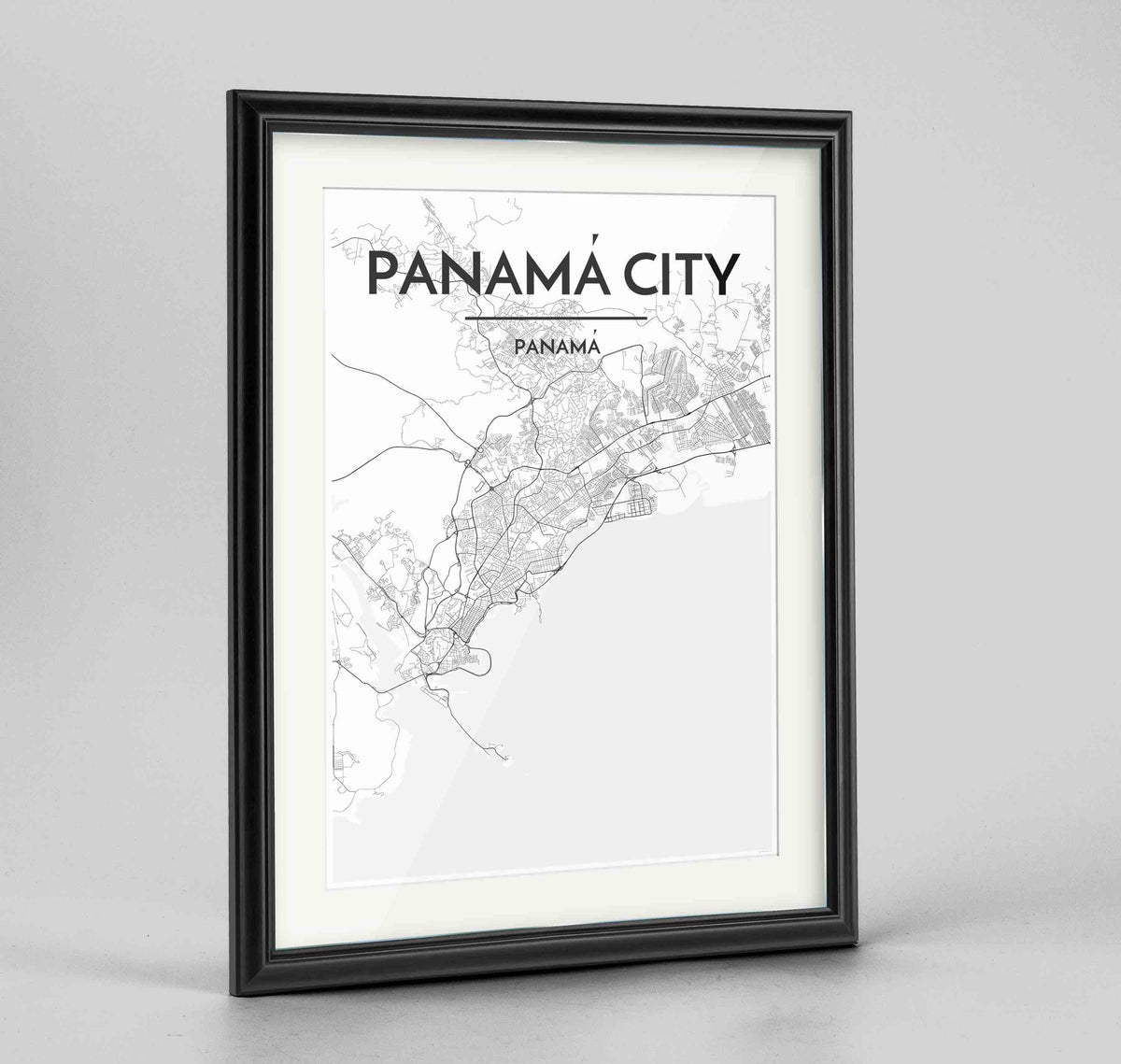 Framed Panama Map Art Print 24x36&quot; Traditional Black frame Point Two Design Group