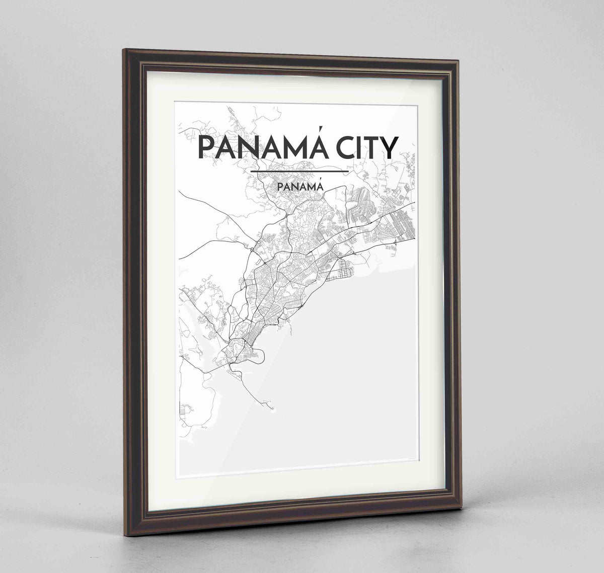 Framed Panama Map Art Print 24x36&quot; Traditional Walnut frame Point Two Design Group