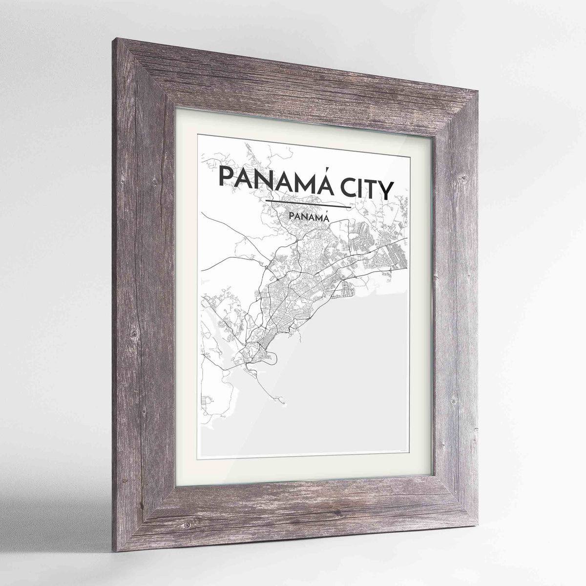 Framed Panama Map Art Print 24x36&quot; Western Grey frame Point Two Design Group
