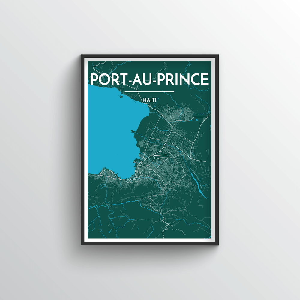 Port Au Prince City Map Art Print - Point Two Design - Black &amp; White Print