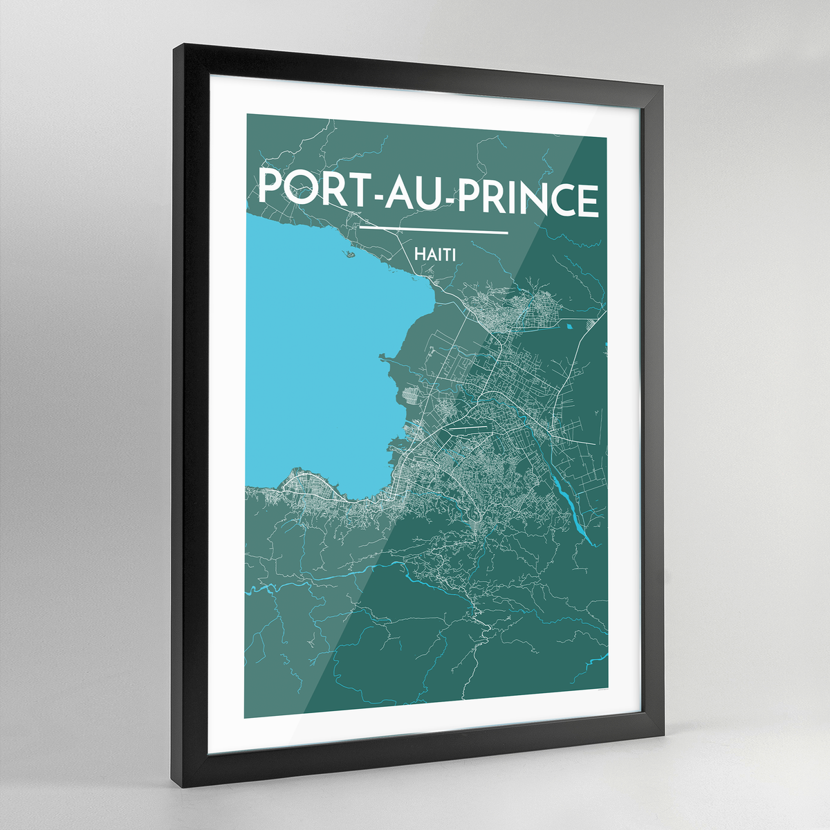 Framed Port Au Prince City Map Art Print - Point Two Design