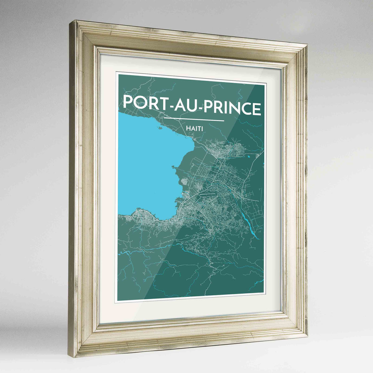 Framed Port Au Prince Map Art Print 24x36&quot; Champagne frame Point Two Design Group