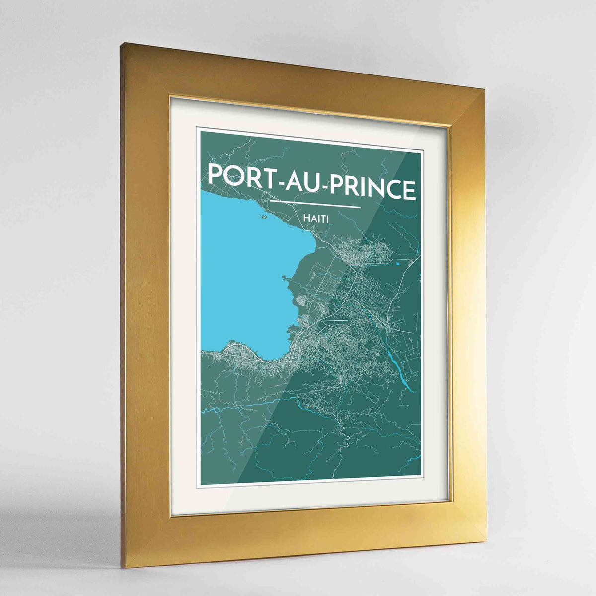 Framed Port Au Prince Map Art Print 24x36&quot; Gold frame Point Two Design Group