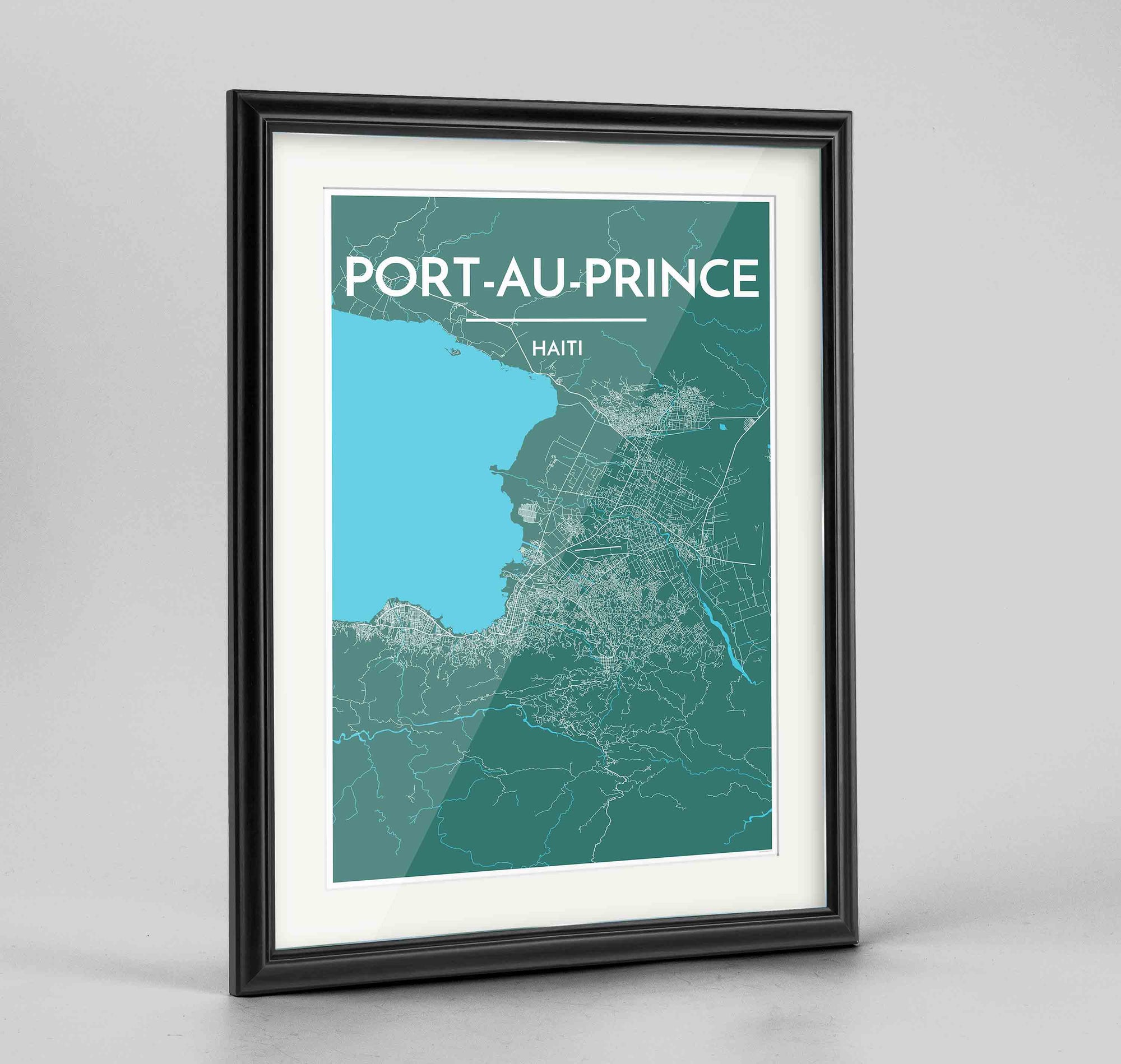 Framed Port Au Prince Map Art Print 24x36" Traditional Black frame Point Two Design Group