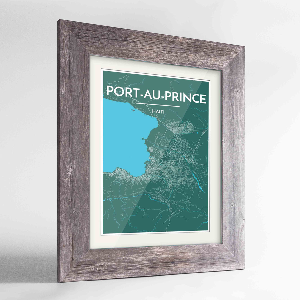 Framed Port Au Prince Map Art Print 24x36&quot; Western Grey frame Point Two Design Group