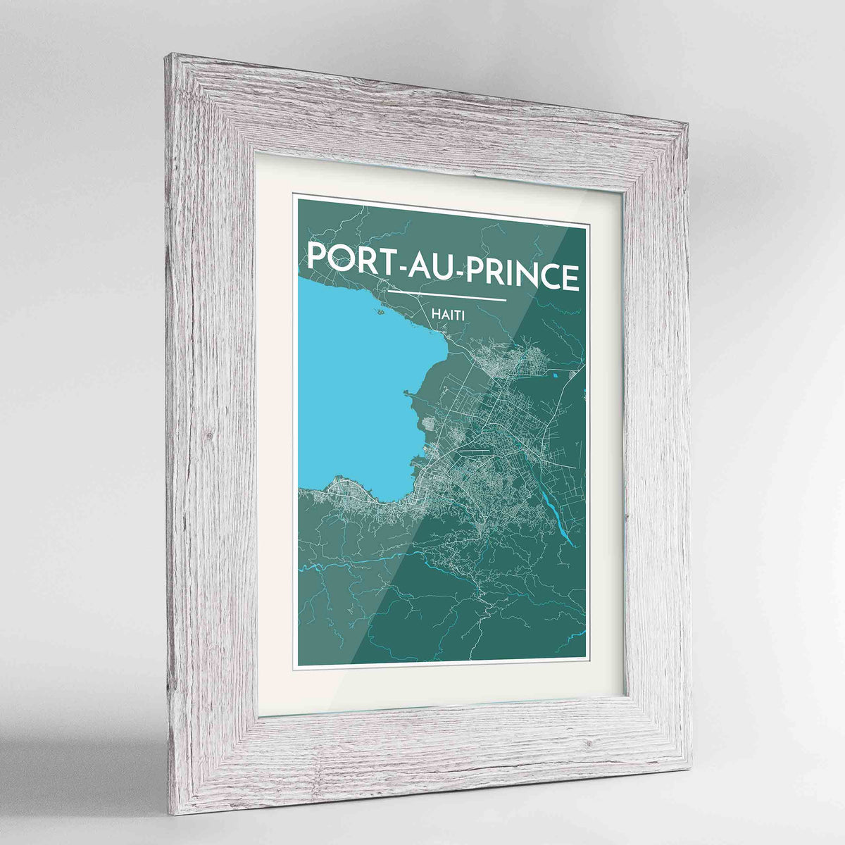 Framed Port Au Prince Map Art Print 24x36&quot; Western White frame Point Two Design Group