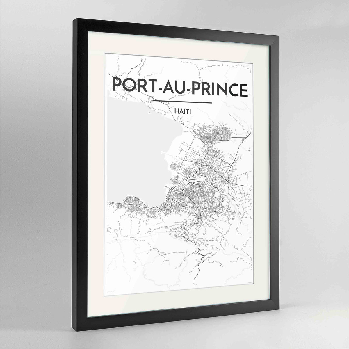 Framed Port Au Prince Map Art Print 24x36&quot; Contemporary Black frame Point Two Design Group