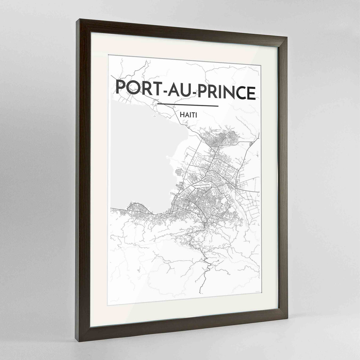 Framed Port Au Prince Map Art Print 24x36&quot; Contemporary Walnut frame Point Two Design Group