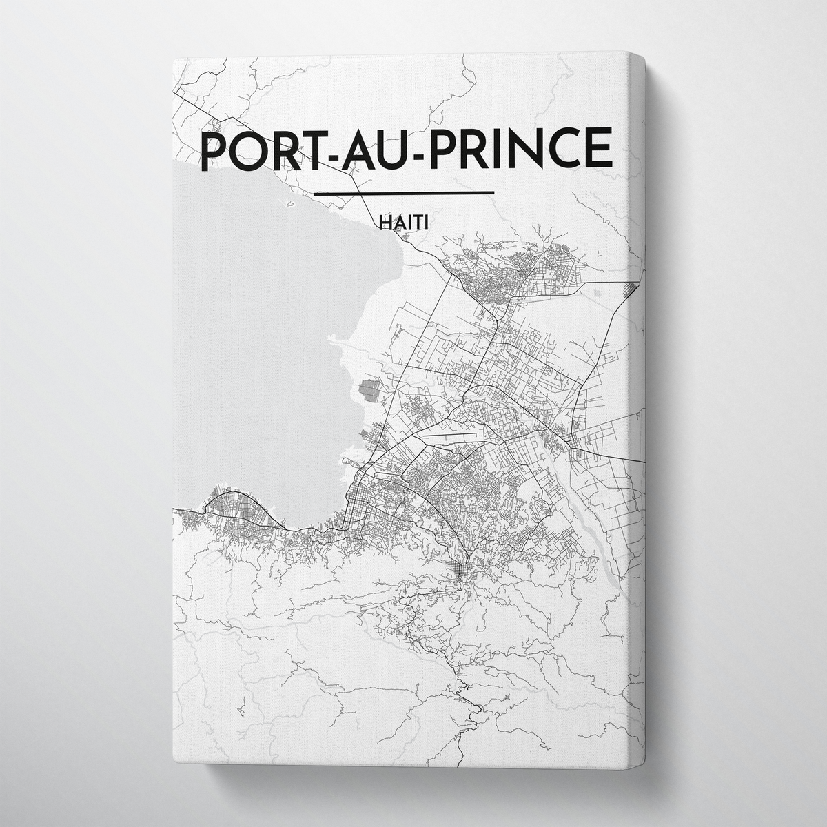 Port Au Prince City Map Canvas Wrap - Point Two Design - Black &amp; White Print