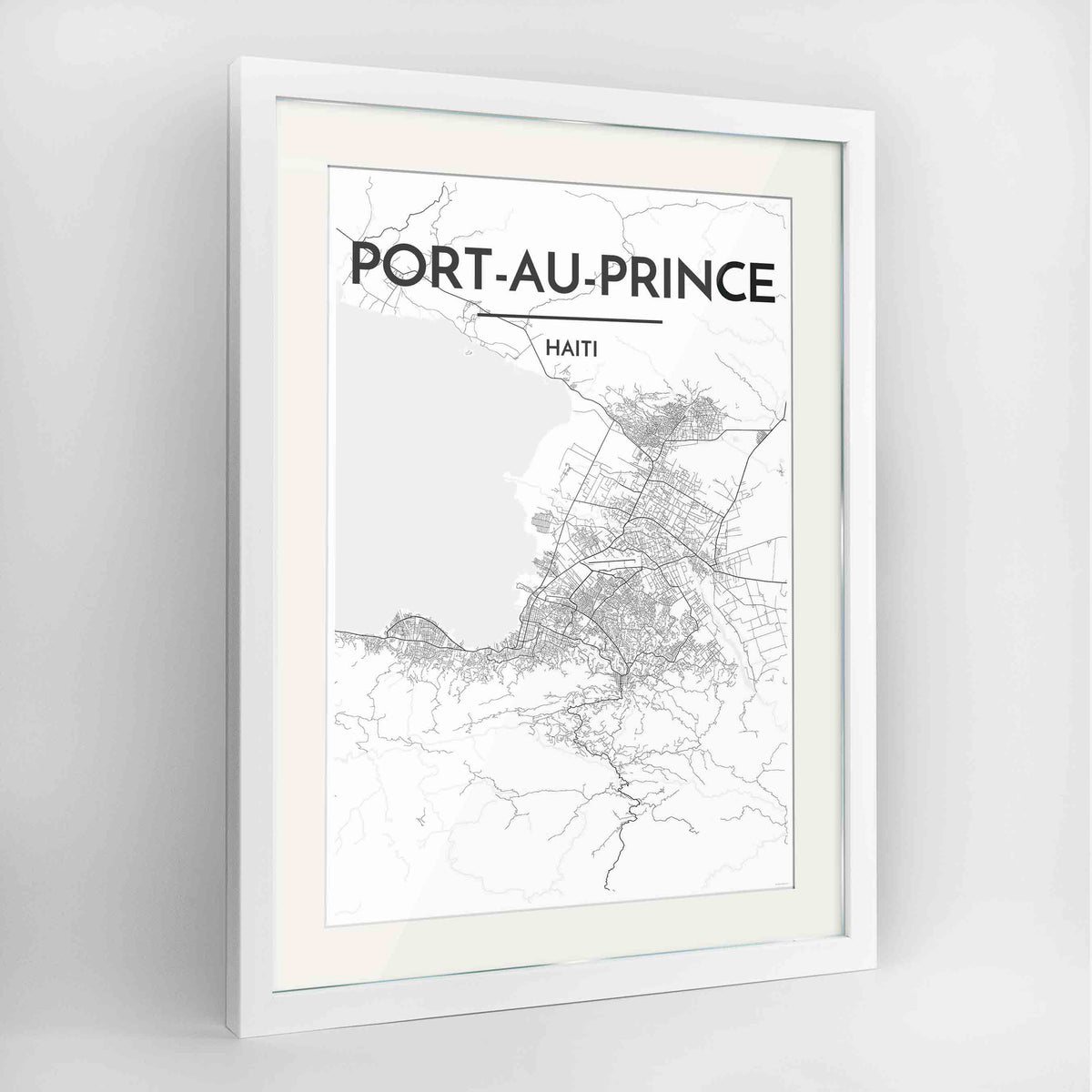 Framed Port Au Prince Map Art Print 24x36&quot; Contemporary White frame Point Two Design Group