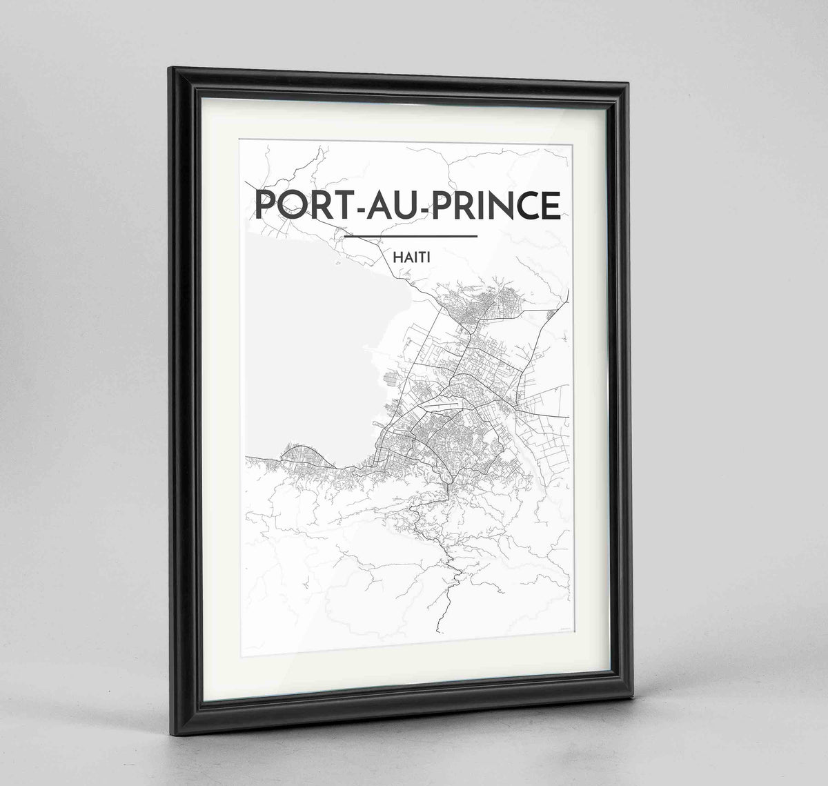 Framed Port Au Prince Map Art Print 24x36&quot; Traditional Black frame Point Two Design Group