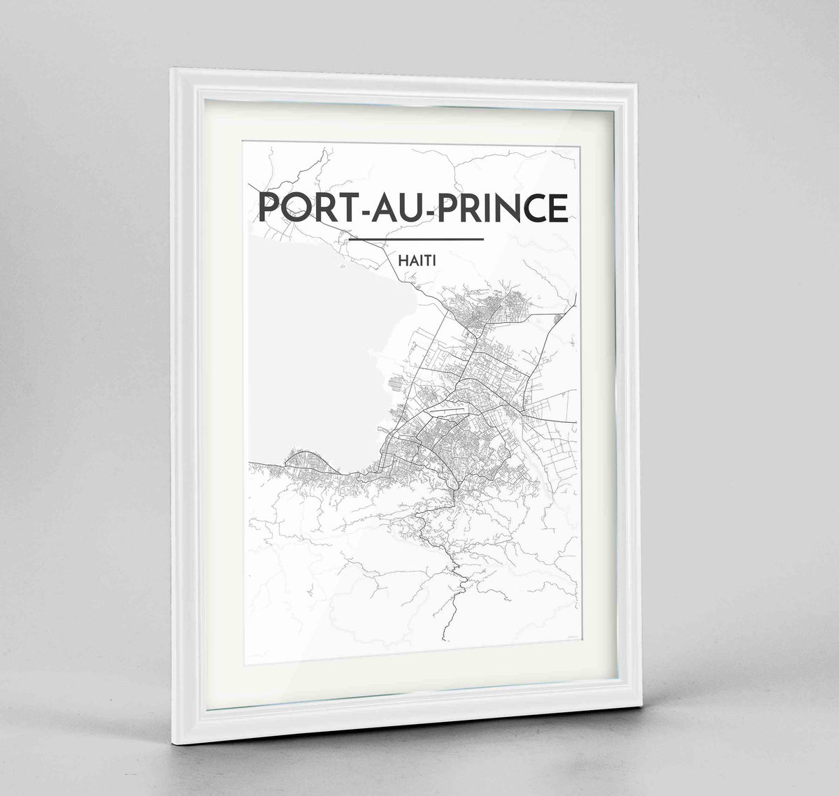 Framed Port Au Prince Map Art Print 24x36&quot; Traditional White frame Point Two Design Group